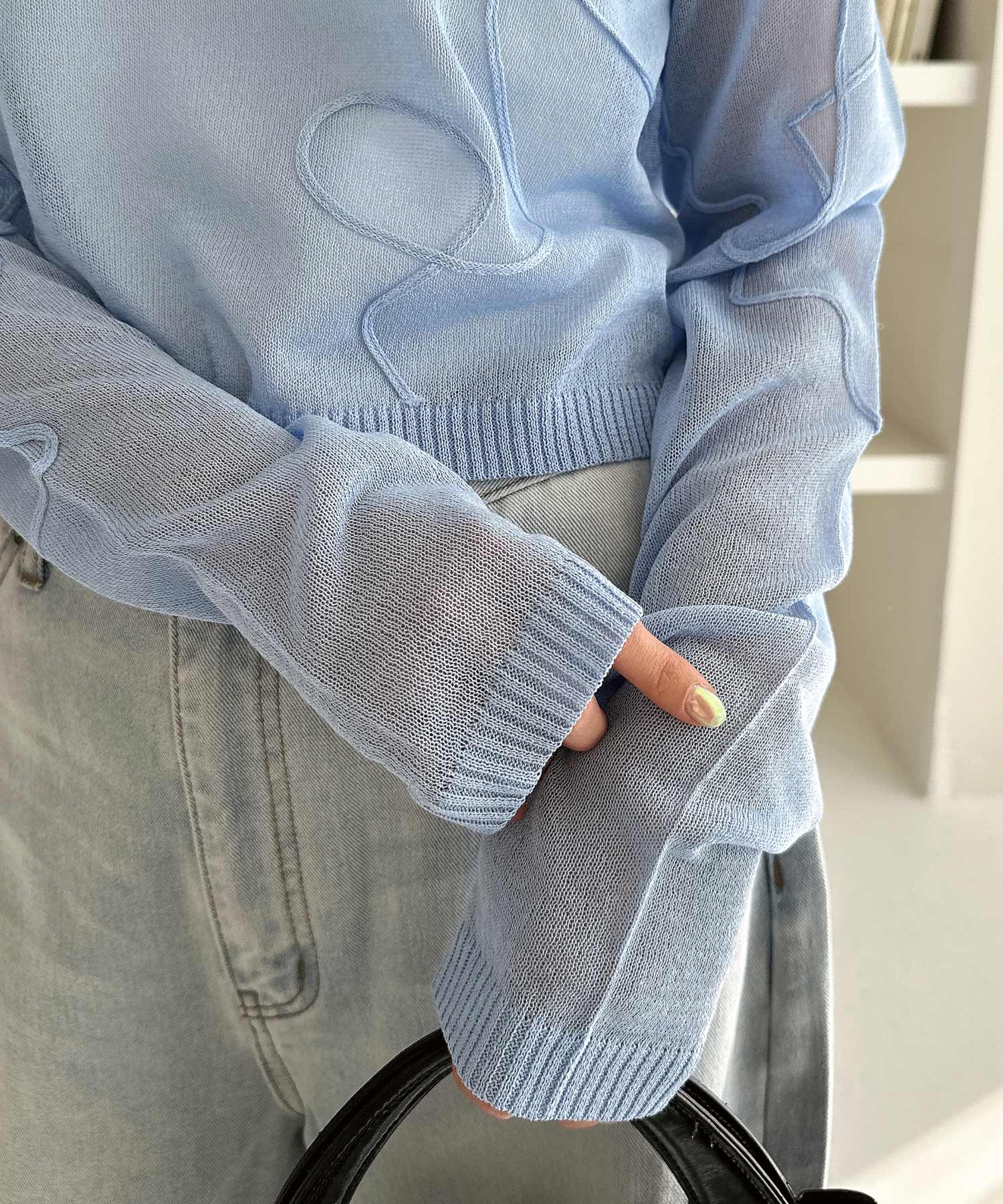 and Me andme nuance wave embroidered sheer knit top