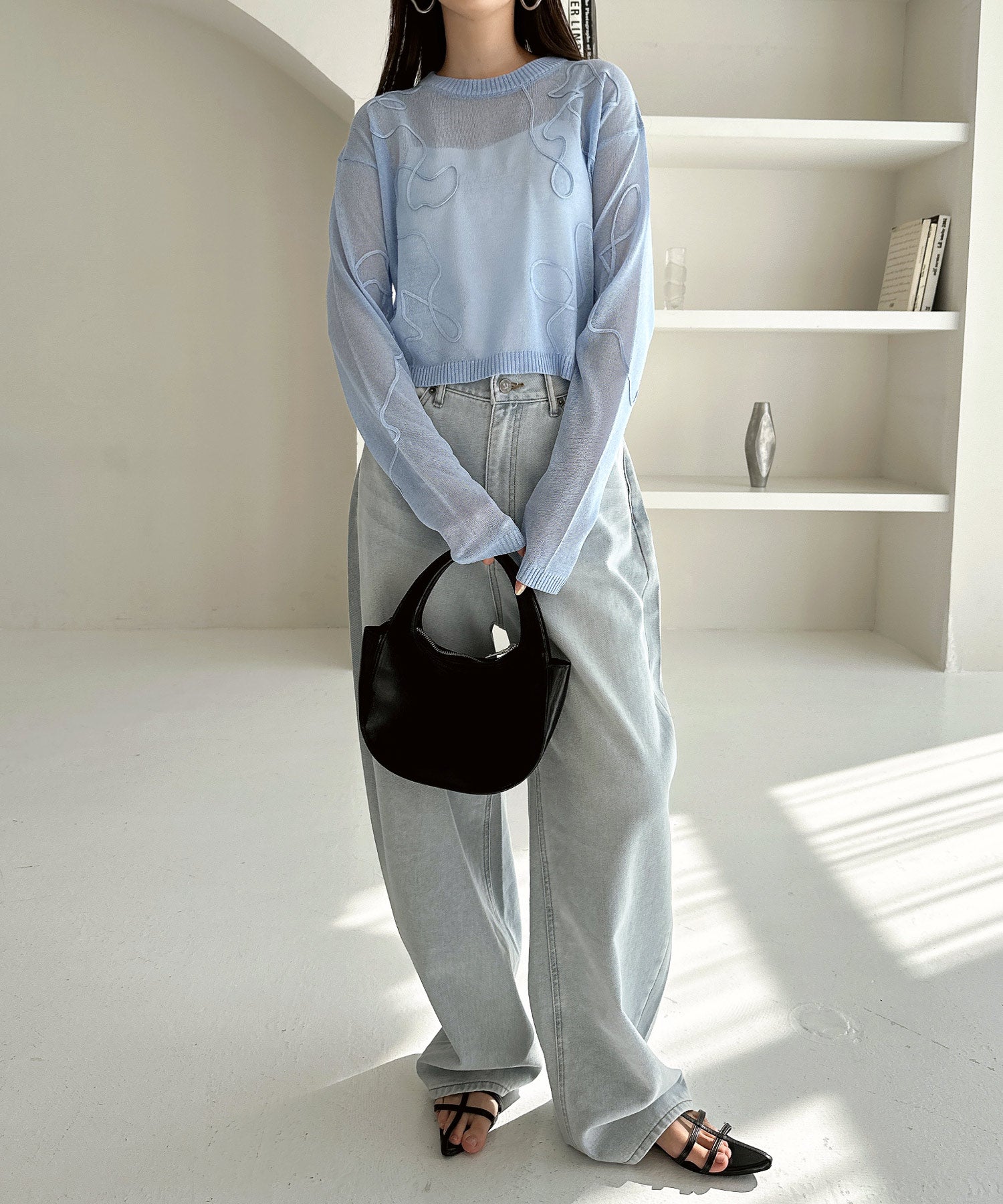 and Me andme nuance wave embroidered sheer knit top