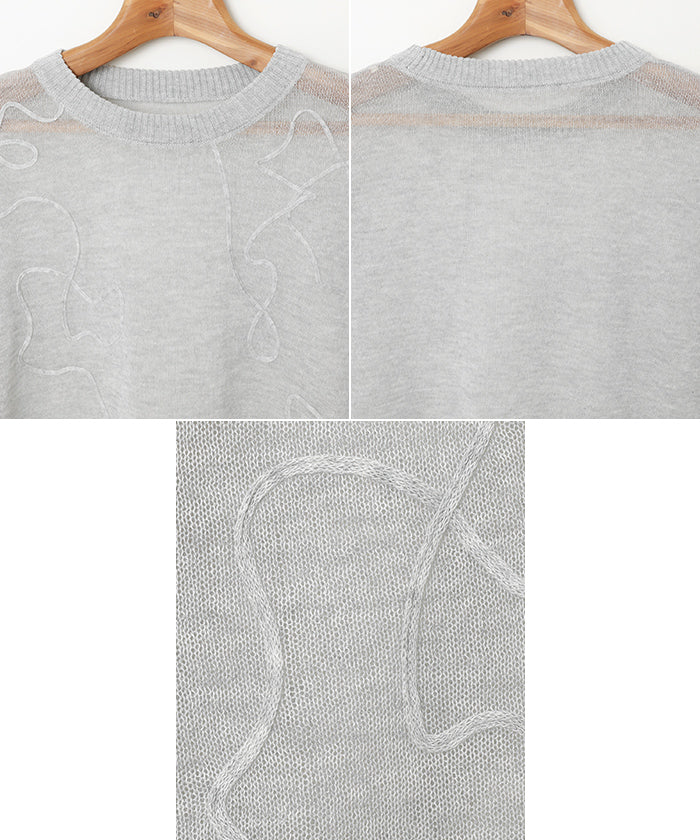 and Me andme nuance wave embroidered sheer knit top
