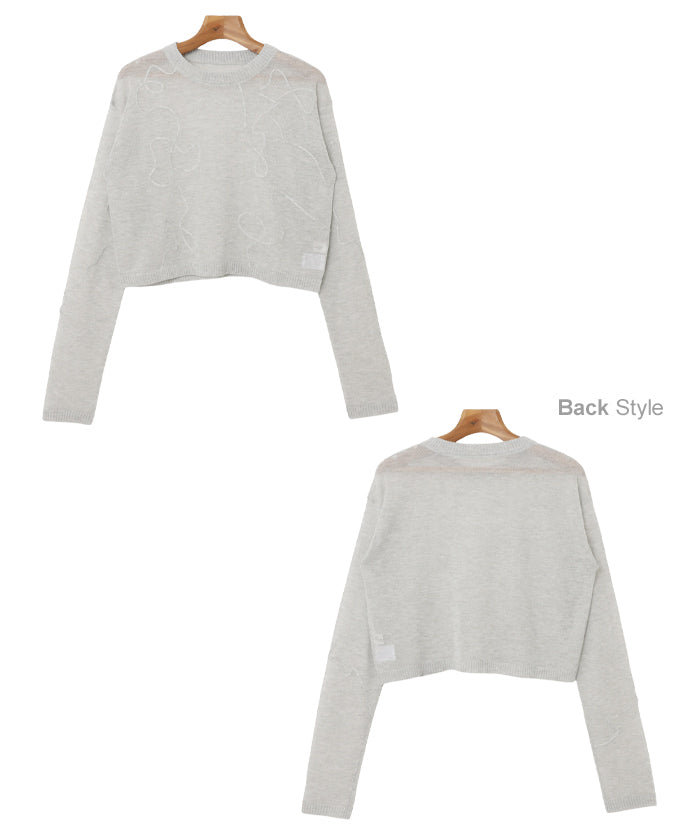 and Me andme nuance wave embroidered sheer knit top