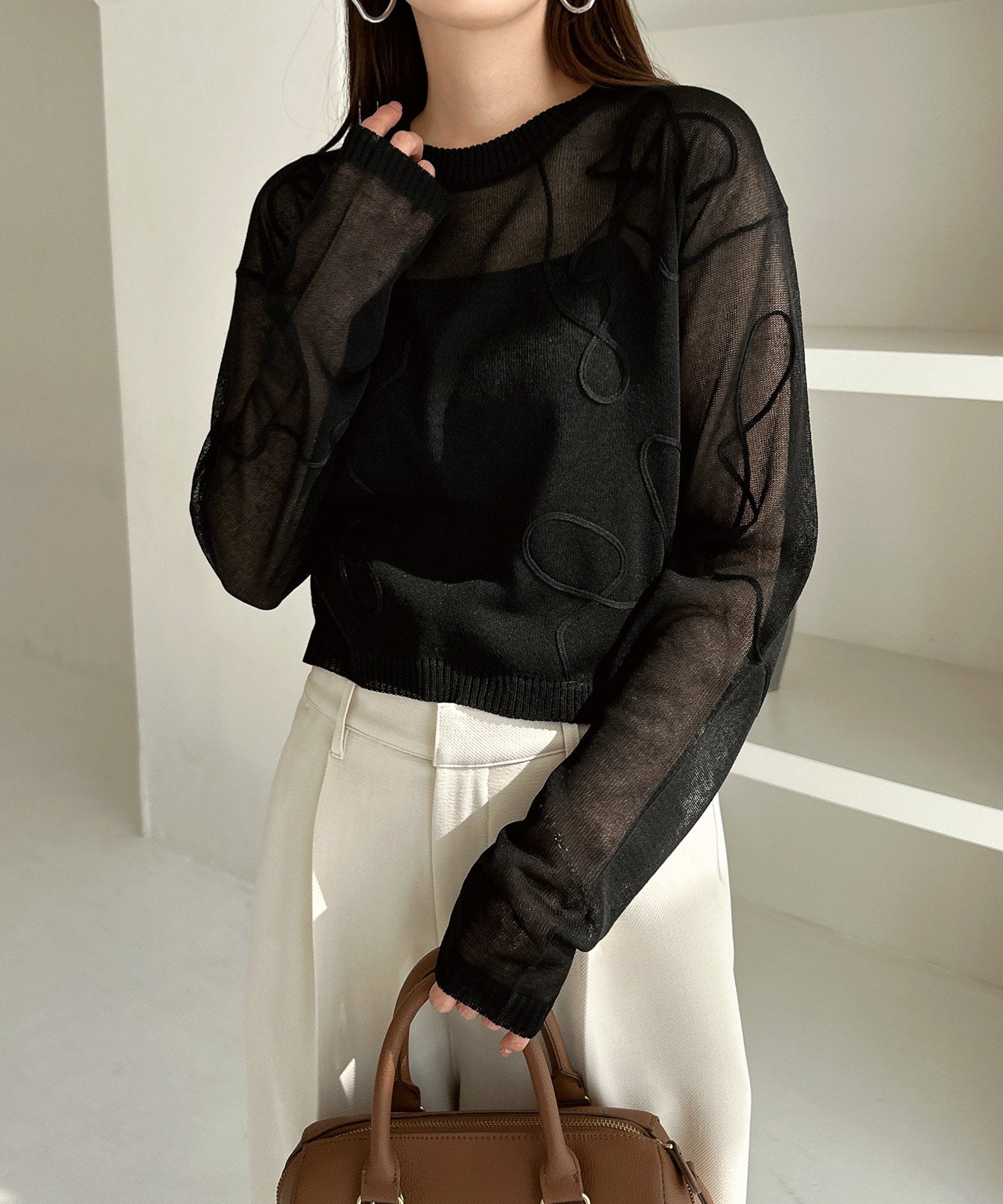 and Me andme nuance wave embroidered sheer knit top