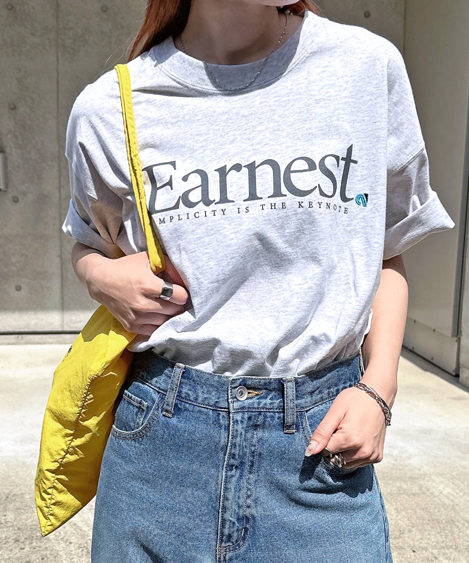 アンドミー andme Earnest ロゴプリント 半袖 Tシャツ （オートミール杢×チャコール） オートミール杢×チャコール