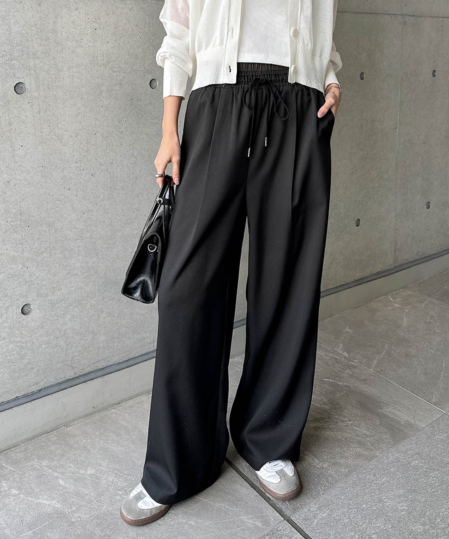 アンドミー andme ダブルウエスト イージー ワイド パンツ