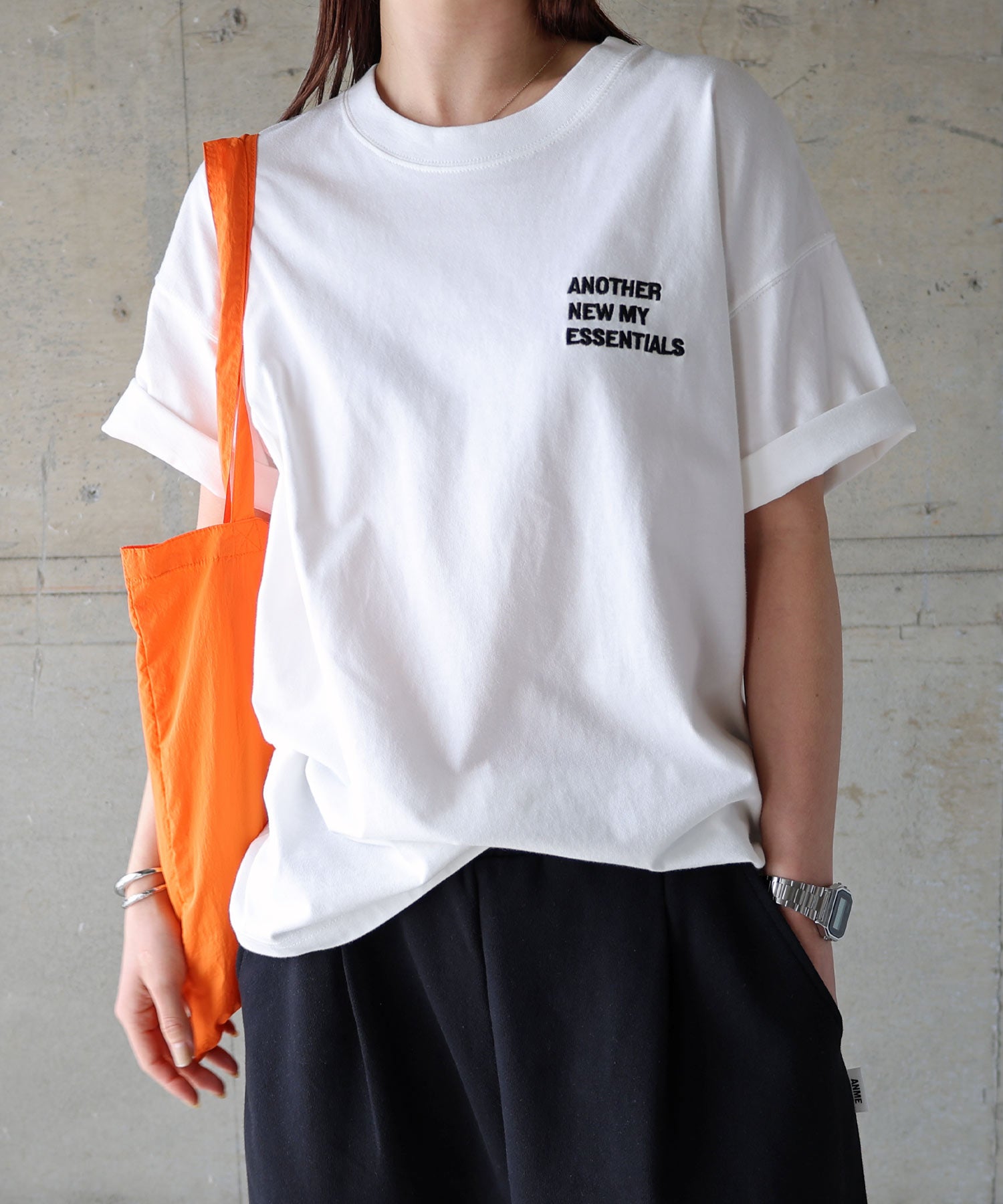アンドミー andme ANME エンブロイダリー ロゴ 半袖 Tシャツ （オフホワイト×ブラック） オフホワイト×ブラック