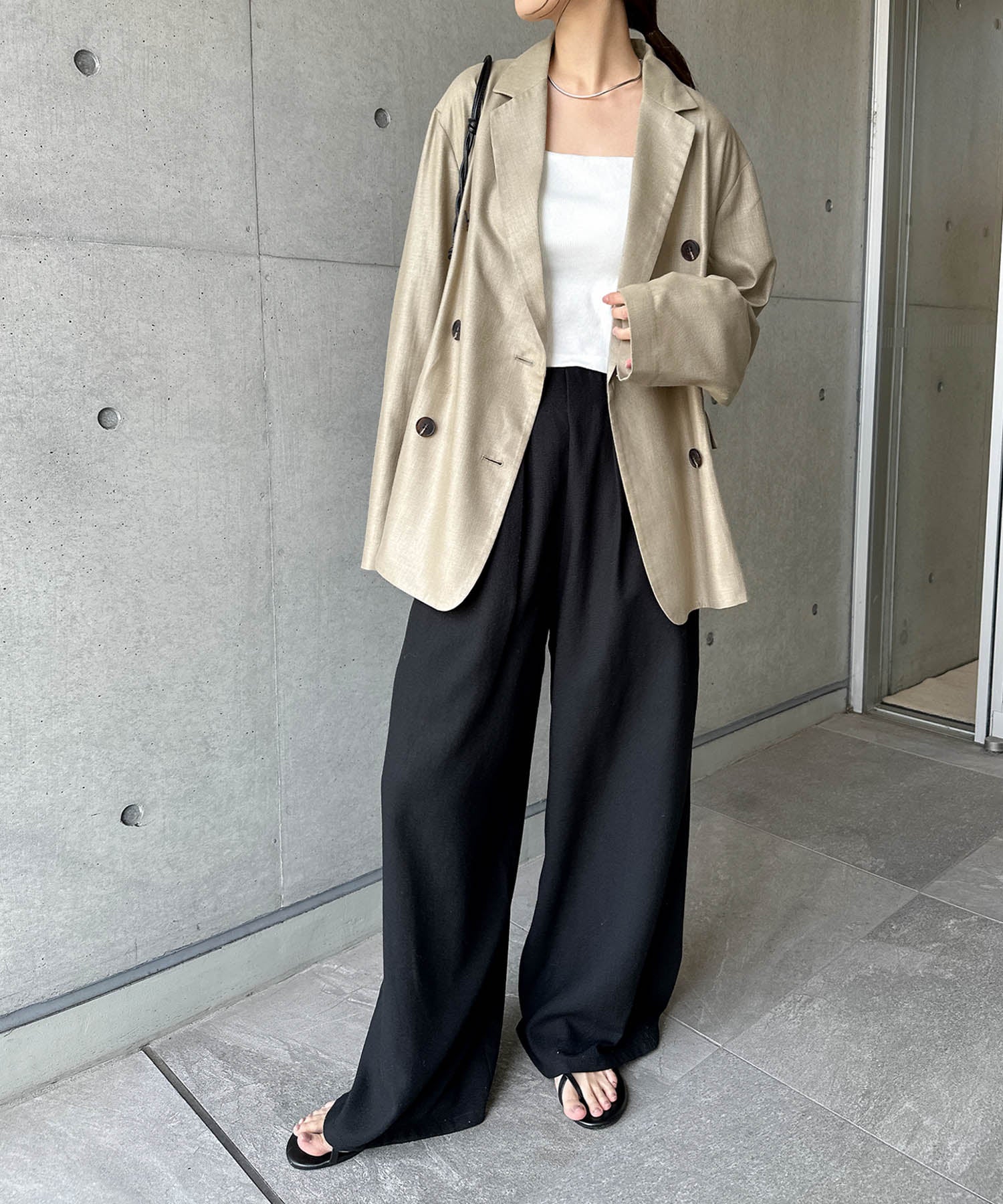 アンドミー andme リネンライク イージー ワイド パンツ （ブラック） ブラック