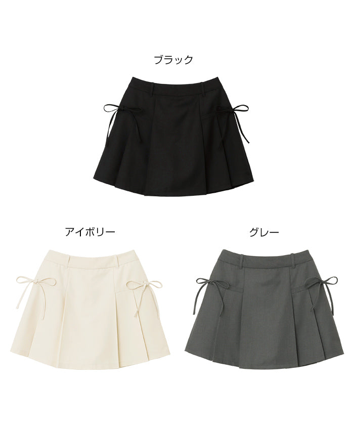アンドミー andme サイド リボン プリーツ レイヤード ミニ スカパン （グレー） グレー
