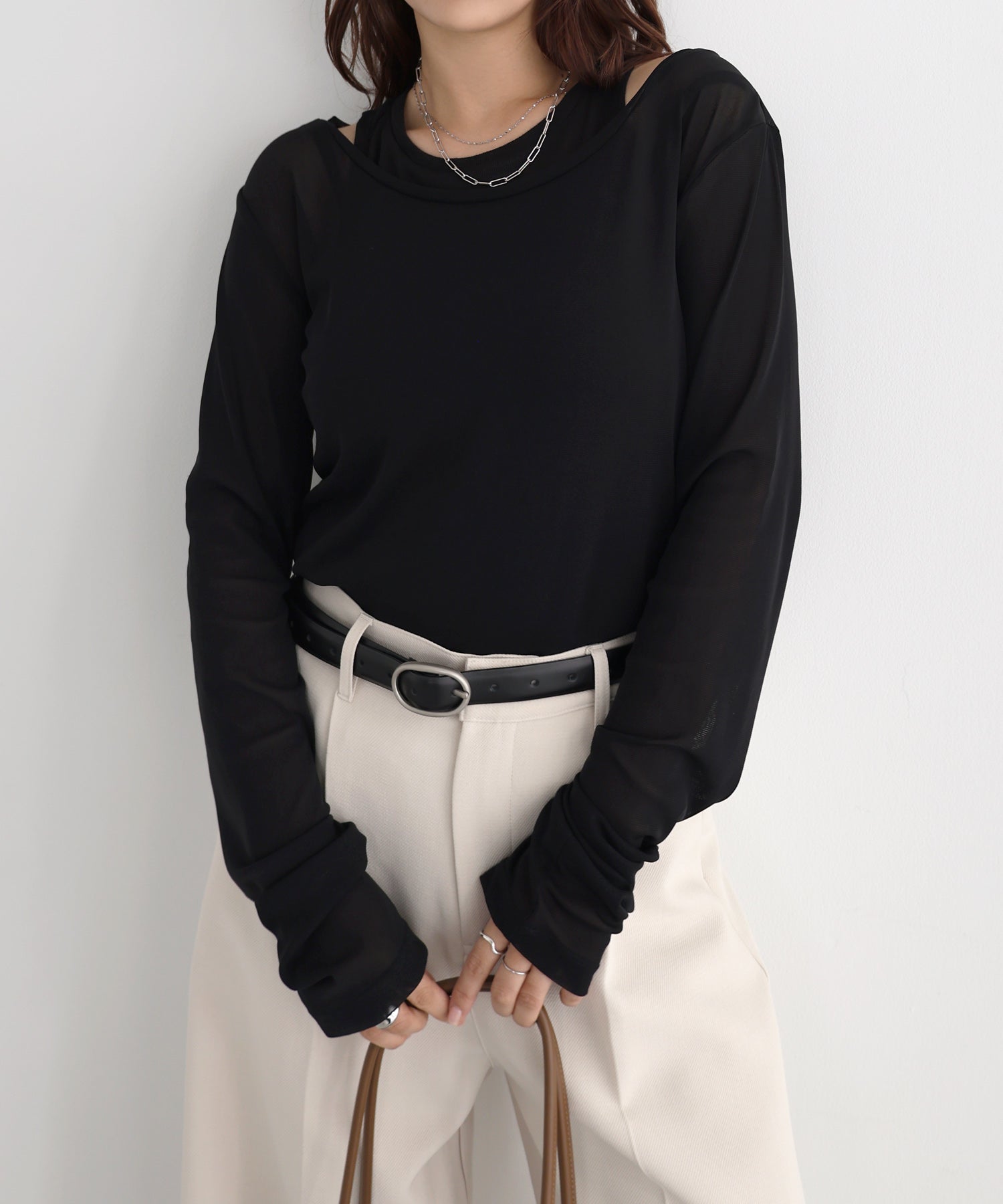 アンドミー andme シアー タンク レイヤード 長袖 トップス （ブラック） ブラック