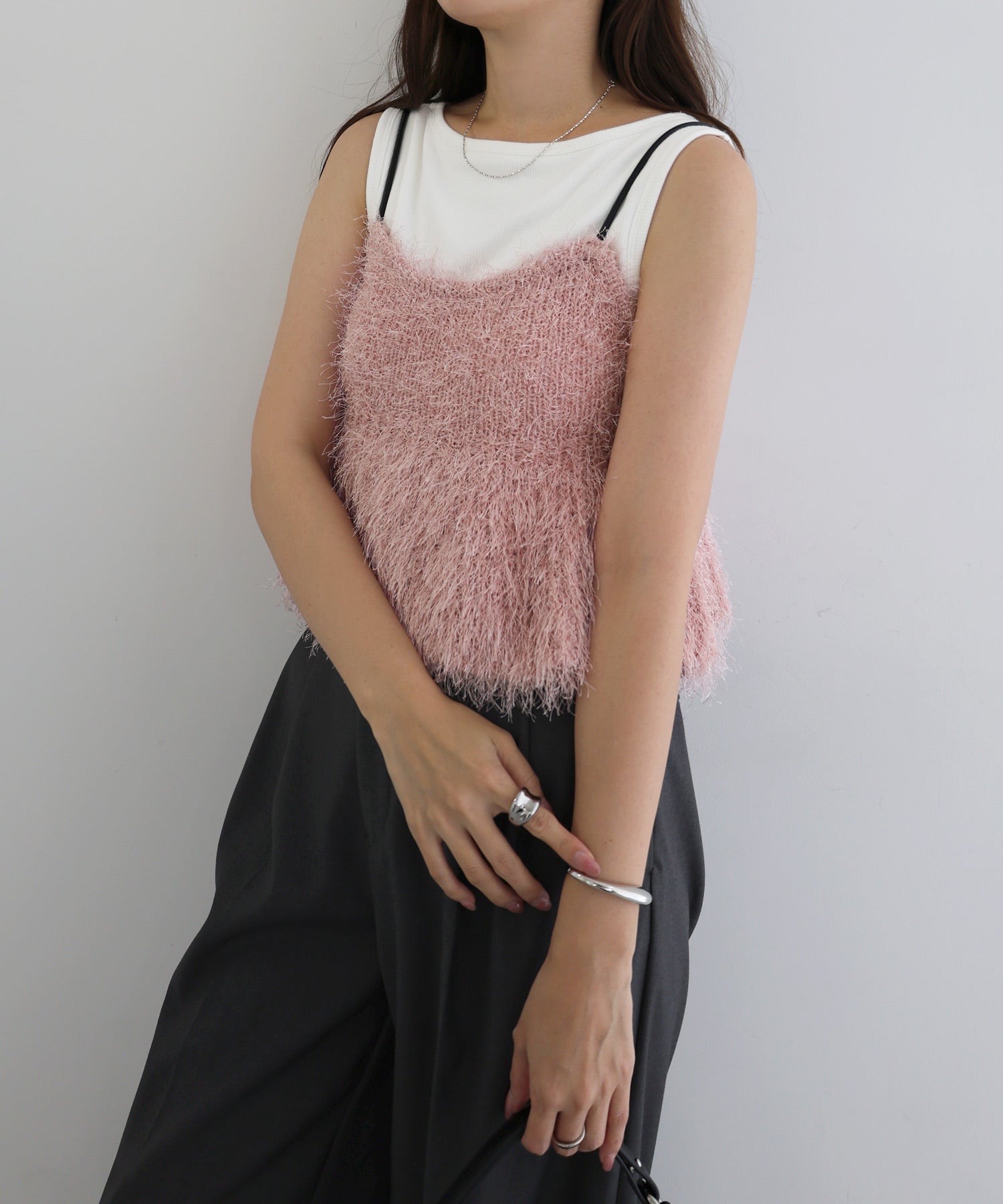 アンドミー andme フェザー ペプラム ニット ビスチェ （ピンク） ピンク