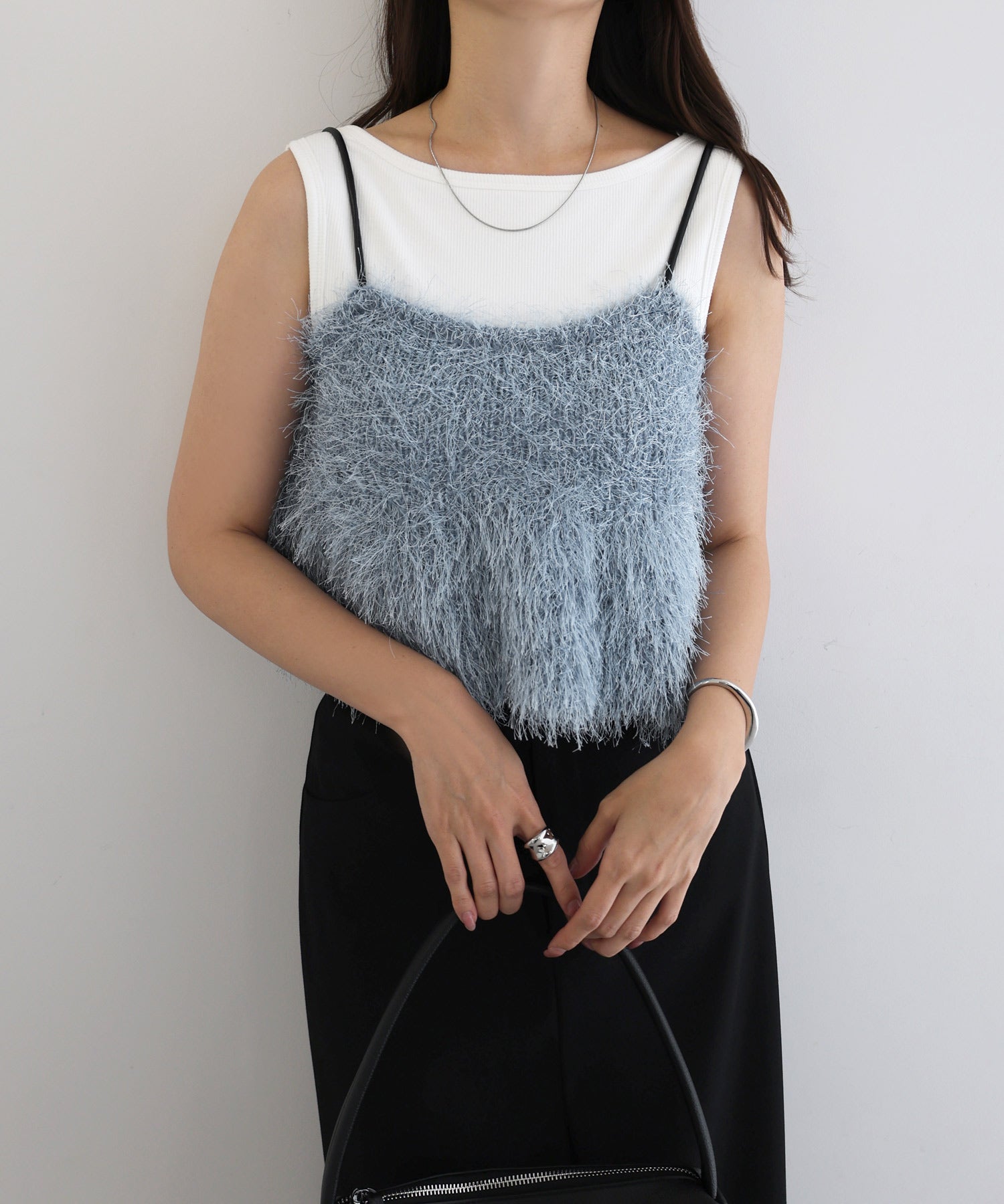 アンドミー andme フェザー ペプラム ニット ビスチェ （ブルー） ブルー