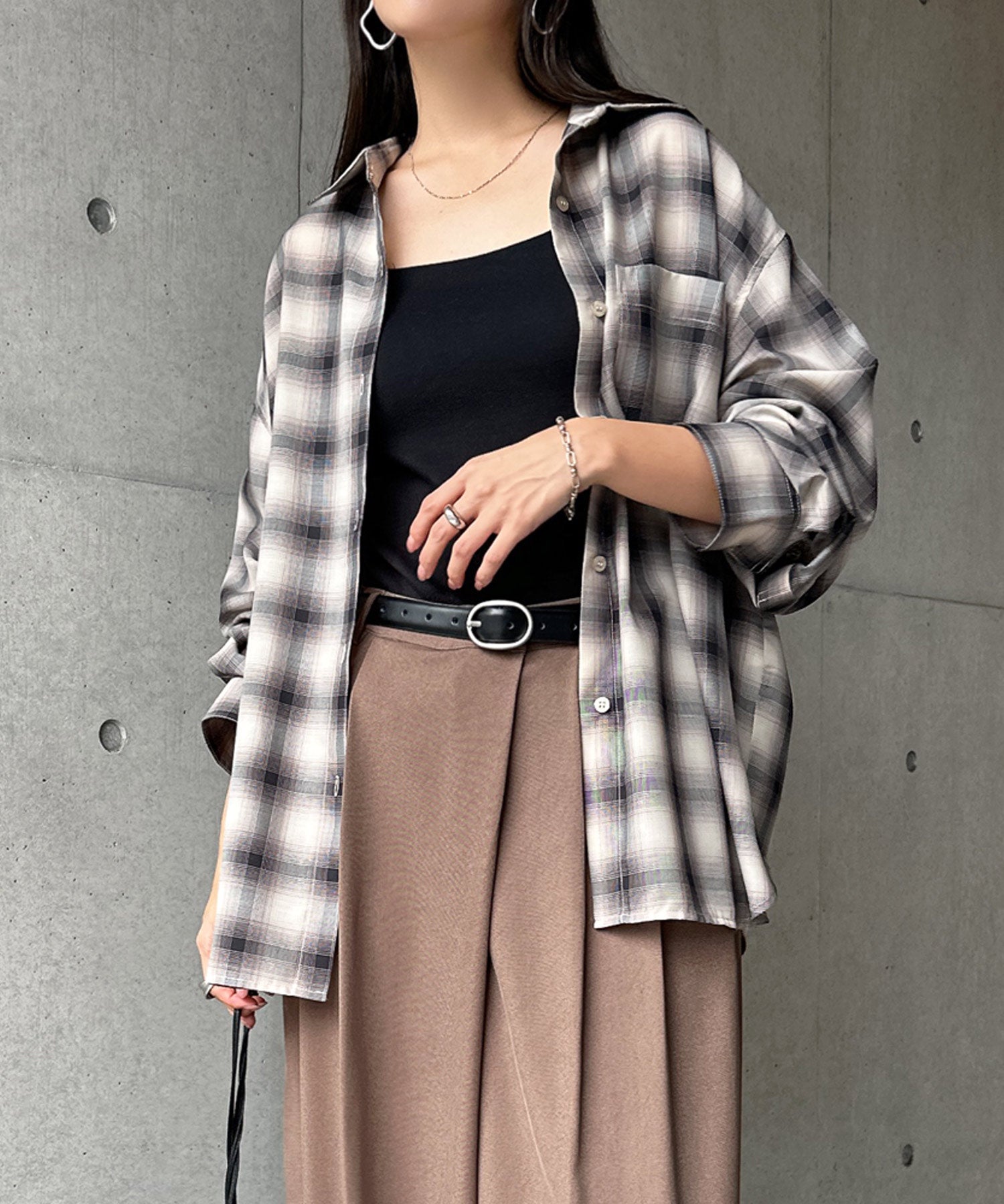 アンドミー andme イージーケア チェック シャツ （ベージュ） ベージュ