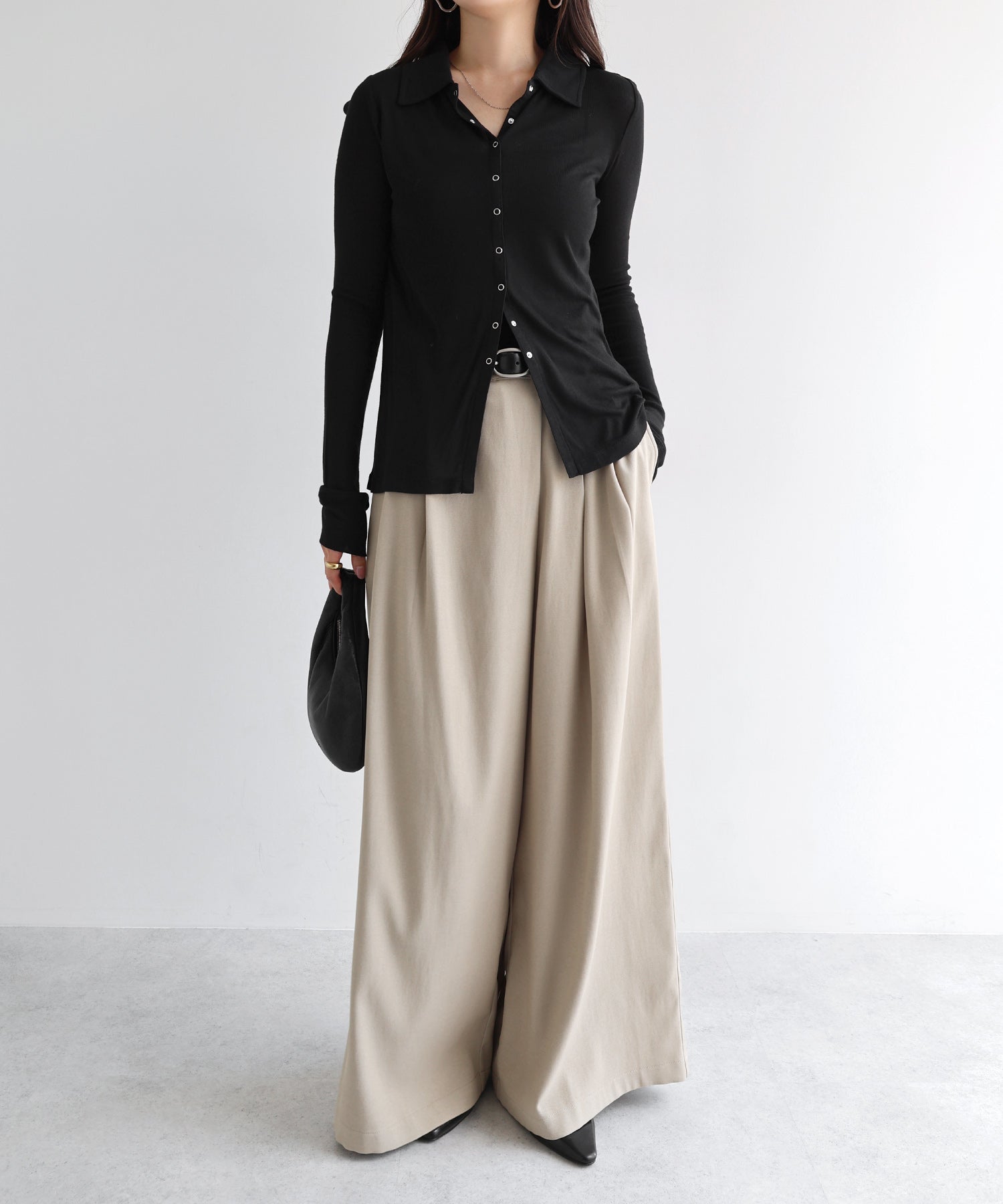 アンドミー andme 長袖 シャツ カーディガン トップス （ブラック） ブラック