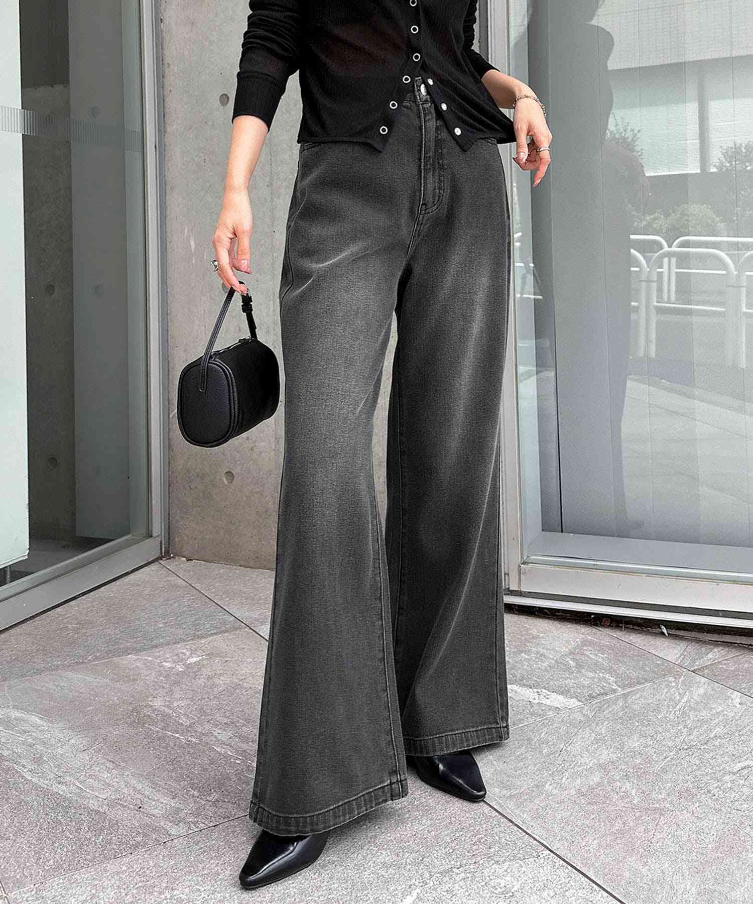 アンドミー andme セミフレア デニム パンツ （ブラック） ブラック