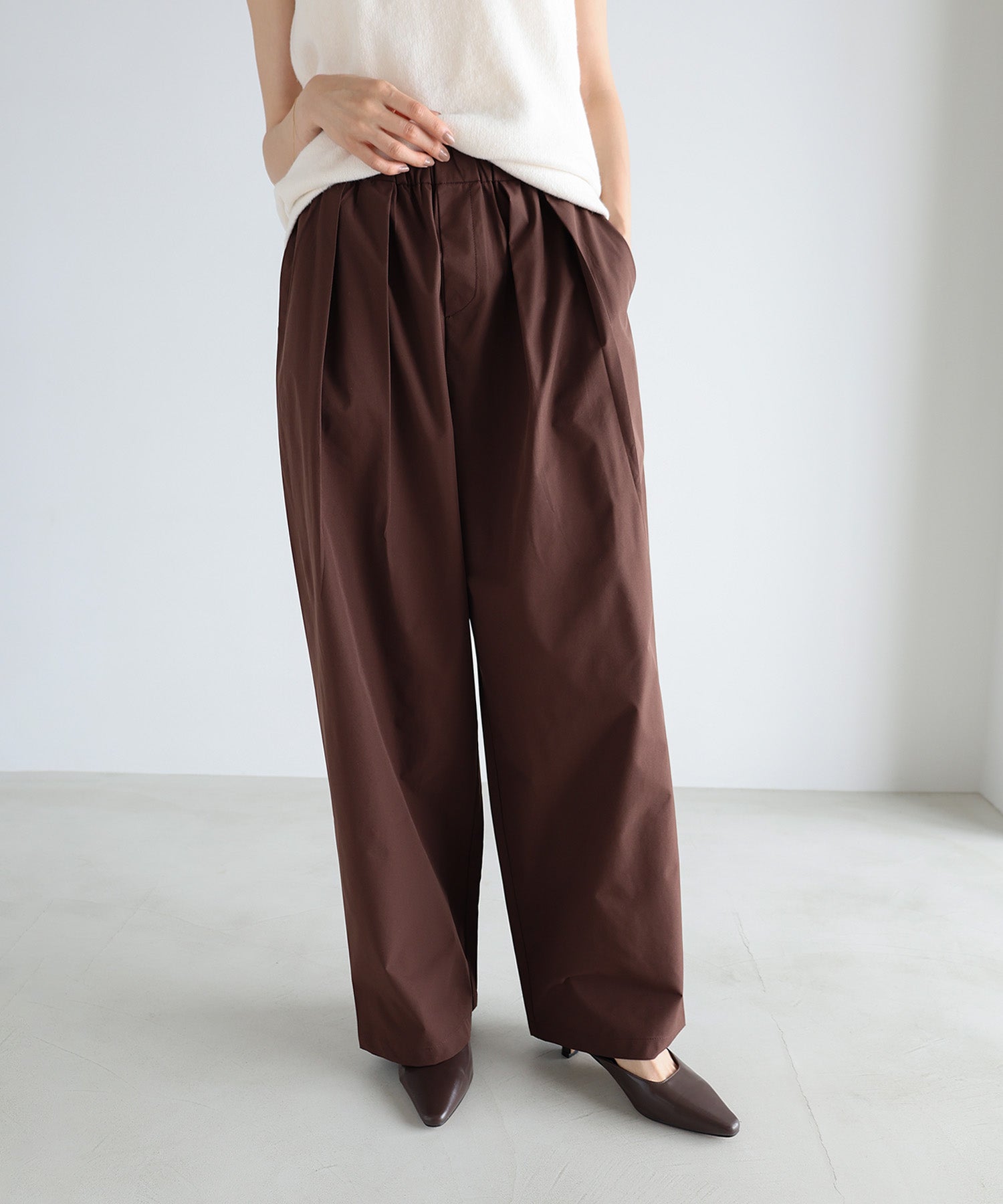 アンドミー andme タフタ タック ワイド パンツ （チョコレートブラウン） チョコレートブラウン