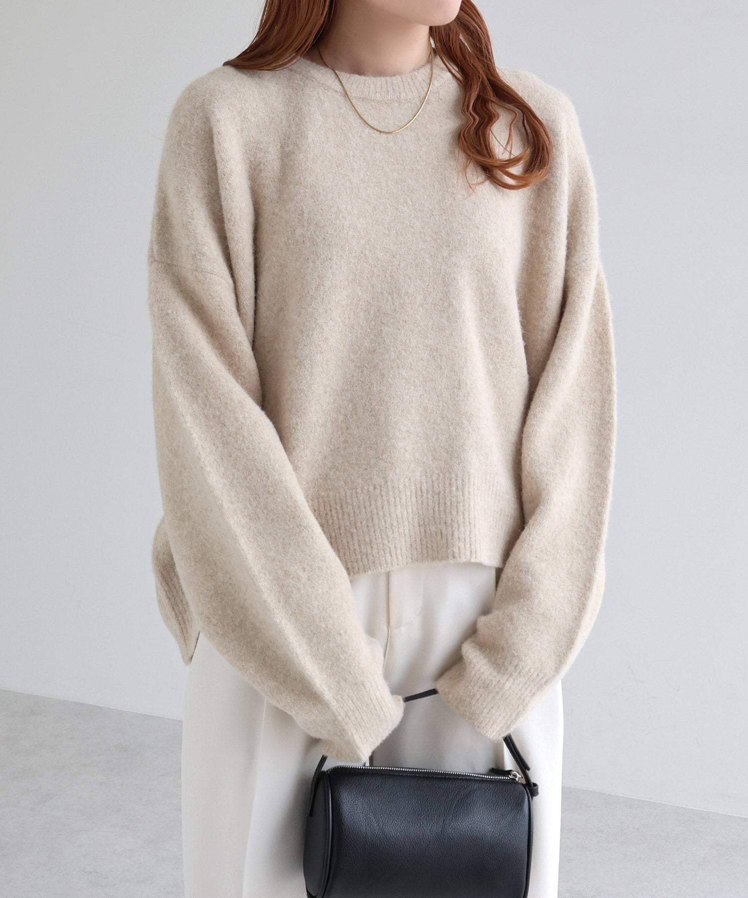 アンドミー andme ボリューム袖 クルーネック ニット トップス （ベージュ） ベージュ