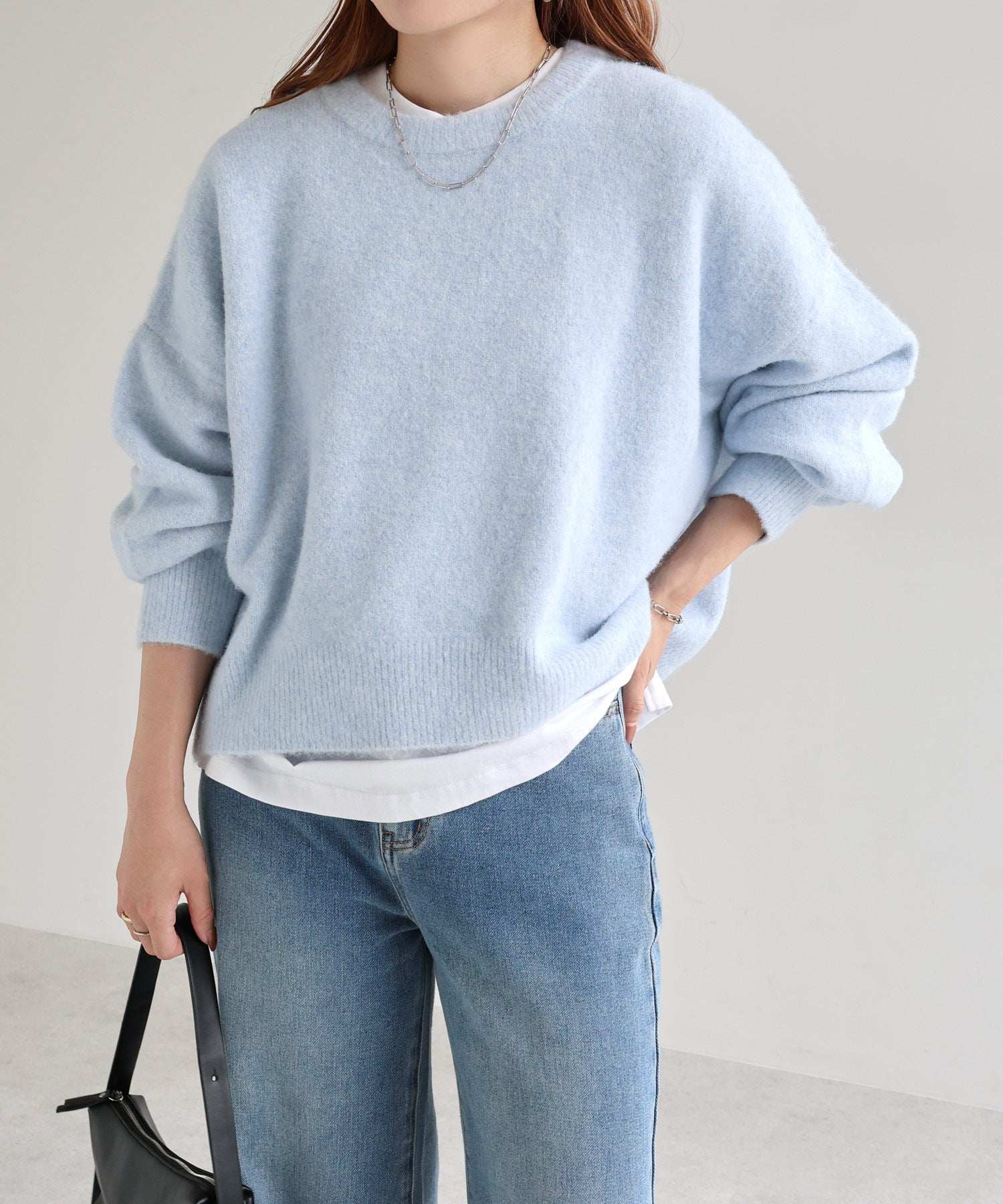 アンドミー andme ボリューム袖 クルーネック ニット トップス （ブルー） ブルー