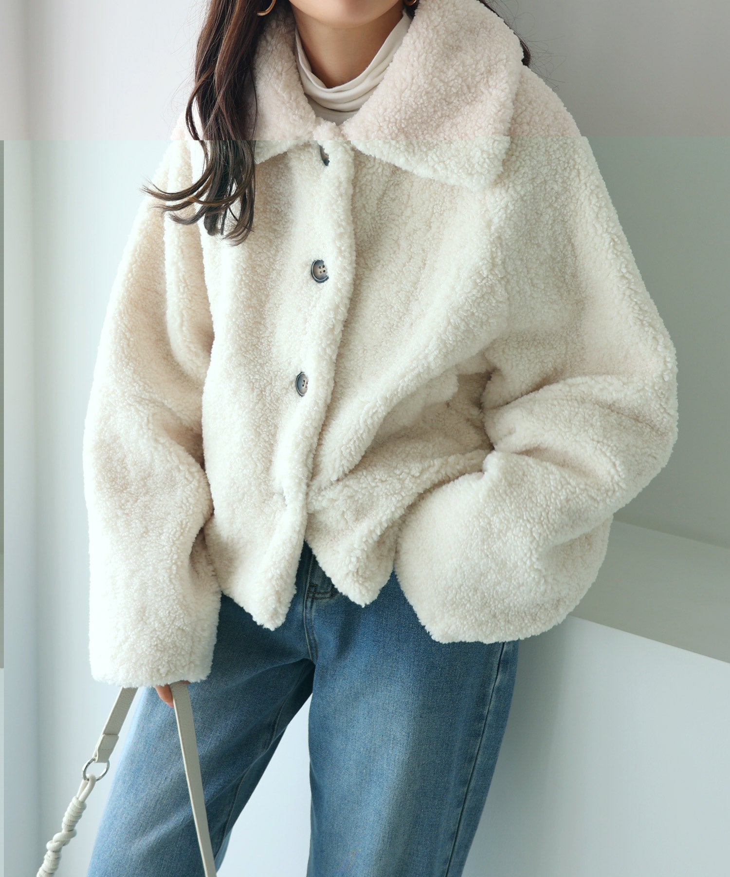 アンドミー andme ショート丈 テディベア ボア コート （アイボリー） アイボリー