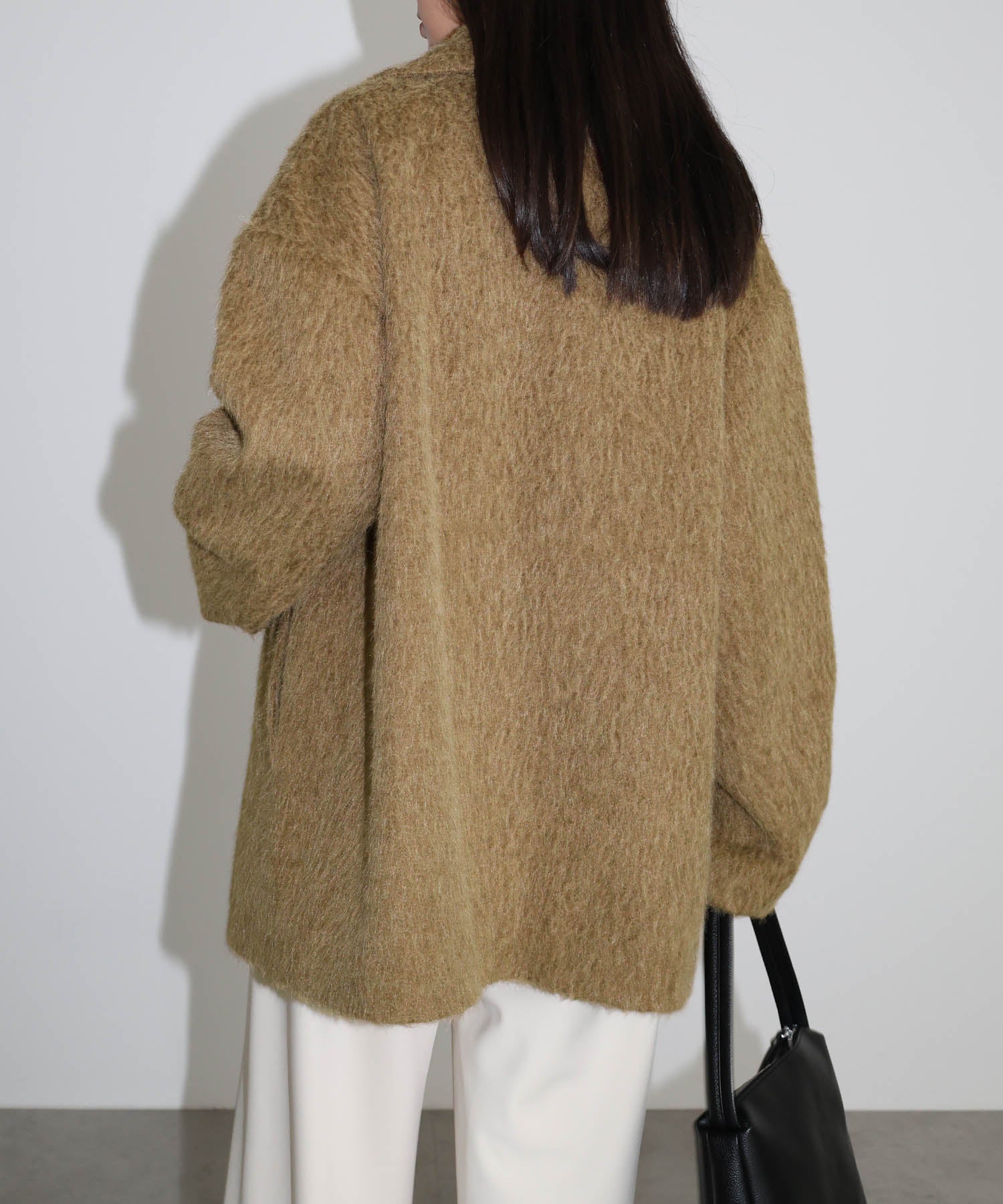 アンドミー andme シャギー 起毛 ミドル丈 ジャケット コート （キャメル） キャメル