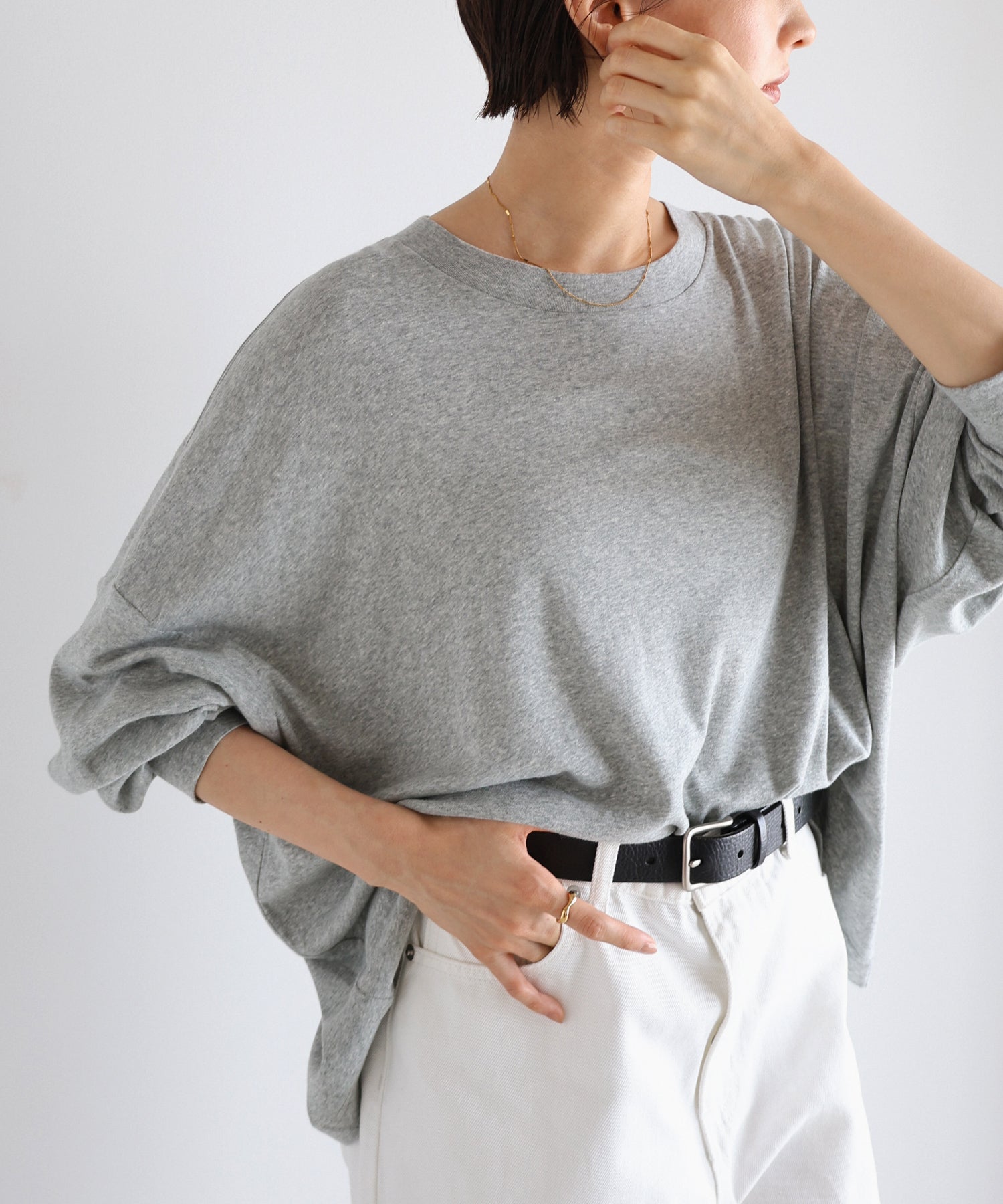 アンドミー andme ソフトフライス 長袖 Tシャツ 《ミドル丈/ロング丈 》 （杢グレー） 杢グレー
