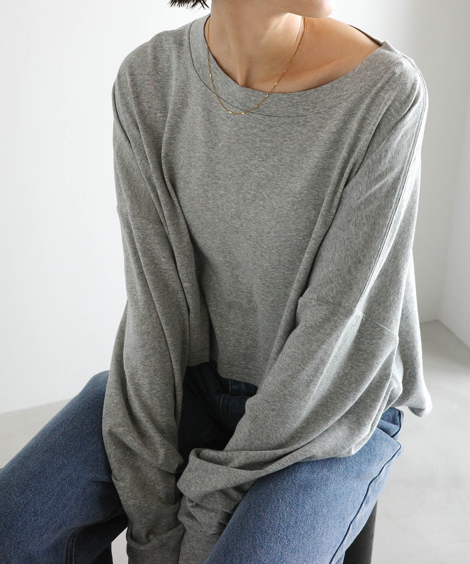アンドミー andme ソフトフライス 長袖 Tシャツ 《ショート丈 》 （杢グレー） 杢グレー