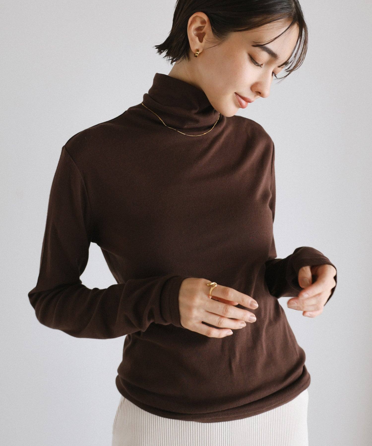 アンドミー andme ソフトフライス 長袖 Tシャツ《タートルネック 》 （チョコレートブラウン） チョコレートブラウン