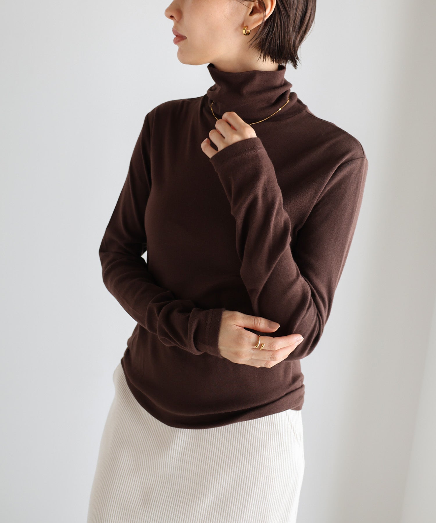 アンドミー andme ソフトフライス 長袖 Tシャツ《タートルネック 》 （チョコレートブラウン） チョコレートブラウン