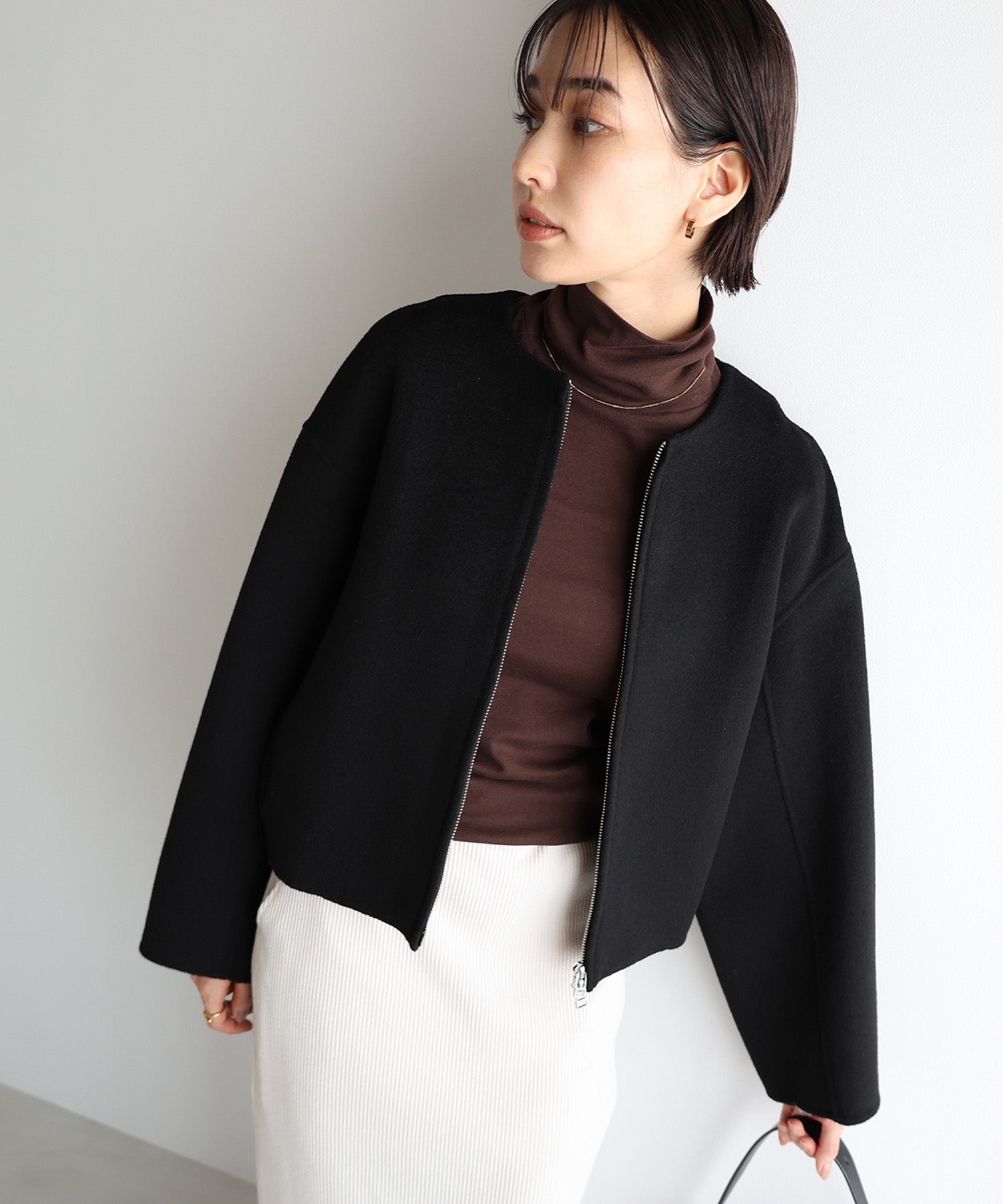 アンドミー andme ソフトフライス 長袖 Tシャツ《タートルネック 》 （チョコレートブラウン） チョコレートブラウン
