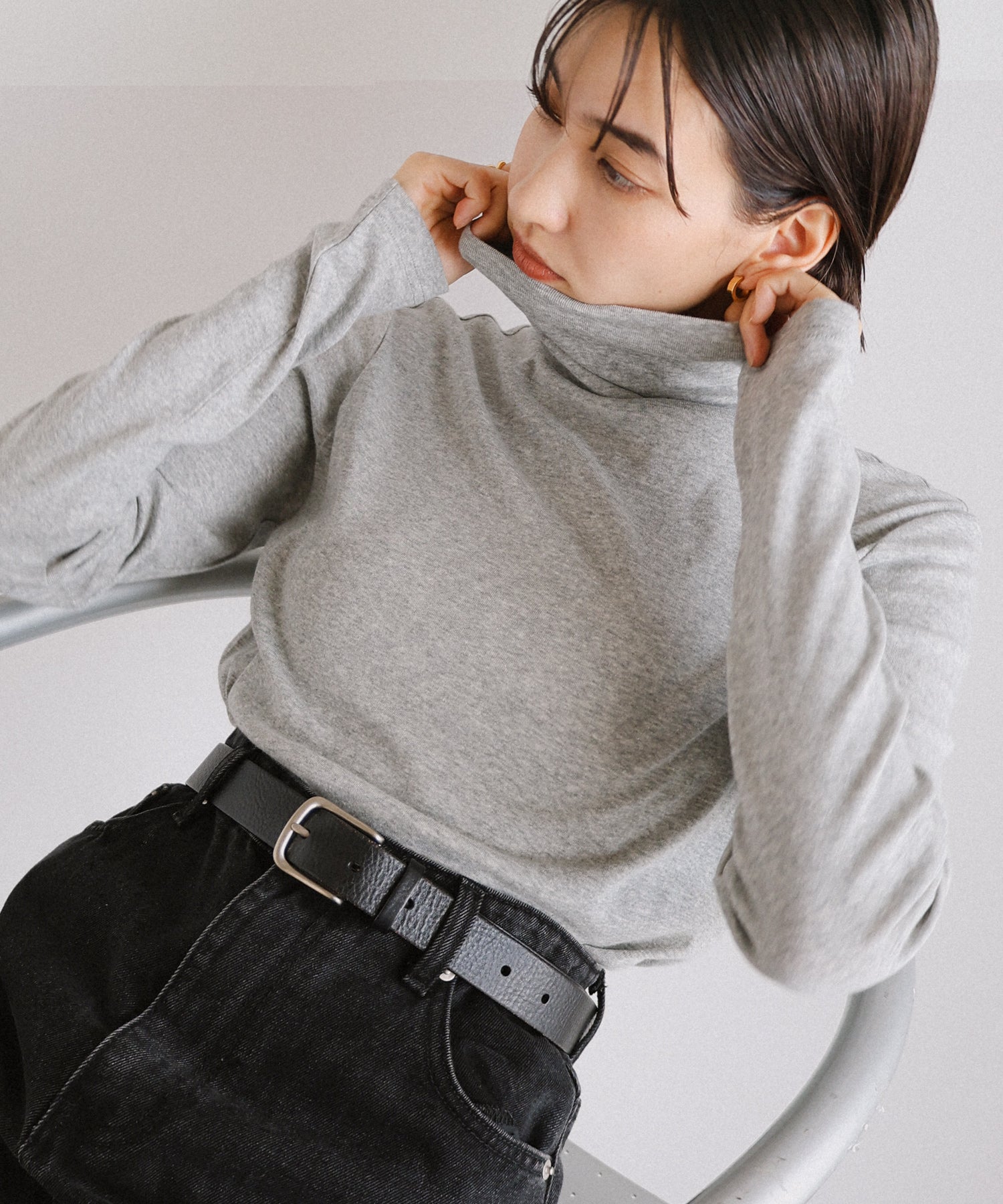アンドミー andme ソフトフライス 長袖 Tシャツ《タートルネック 》 （杢グレー） 杢グレー