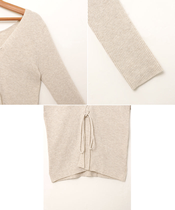 アンドミー andme レースアップ リボン 2way リブ ニット トップス （レッド） レッド