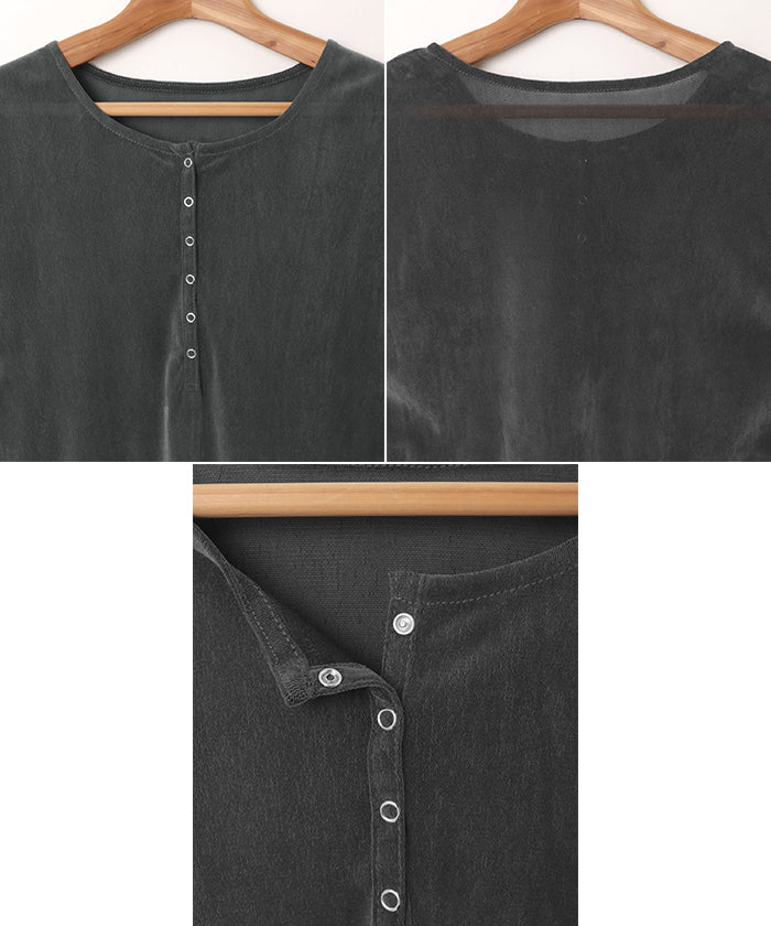 アンドミー andme ベロア チュール ヘンリーネック 長袖 トップス （ブラック） ブラック