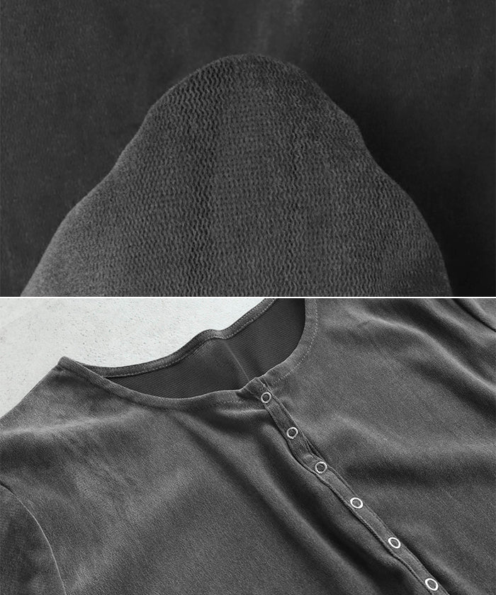 アンドミー andme ベロア チュール ヘンリーネック 長袖 トップス （ブラック） ブラック