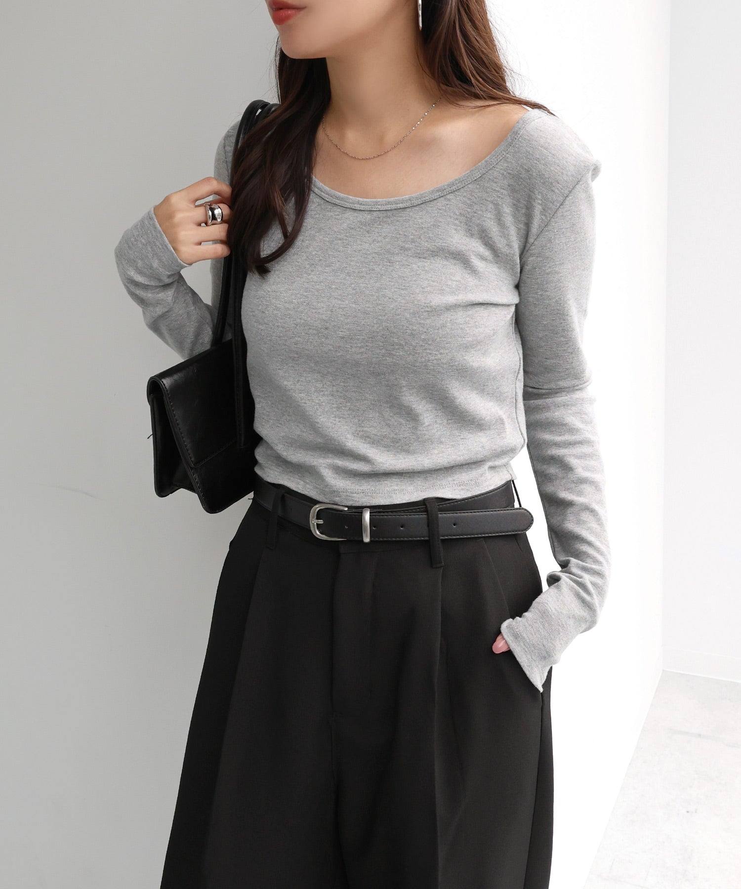 アンドミー andme ショート丈 2way 長袖 Tシャツ （杢グレー） 杢グレー