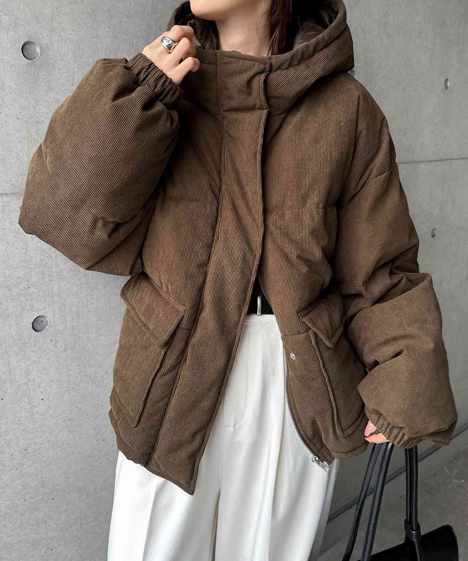 アンドミー andme 細コーデュロイ 中綿 ダウン ジャケット （ブラウン） ブラウン