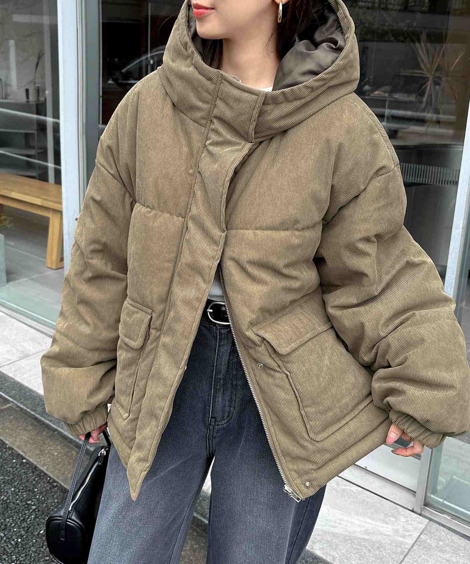 アンドミー andme 細コーデュロイ 中綿 ダウン ジャケット （セージベージュ） セージベージュ