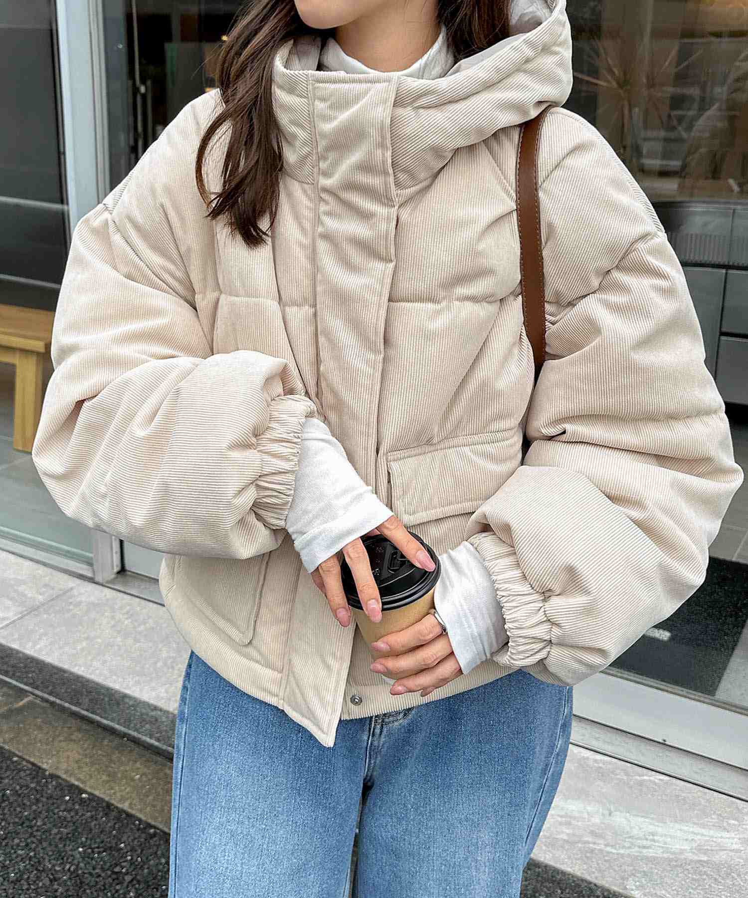 アンドミー andme 細コーデュロイ 中綿 ダウン ジャケット （ライトベージュ） ライトベージュ