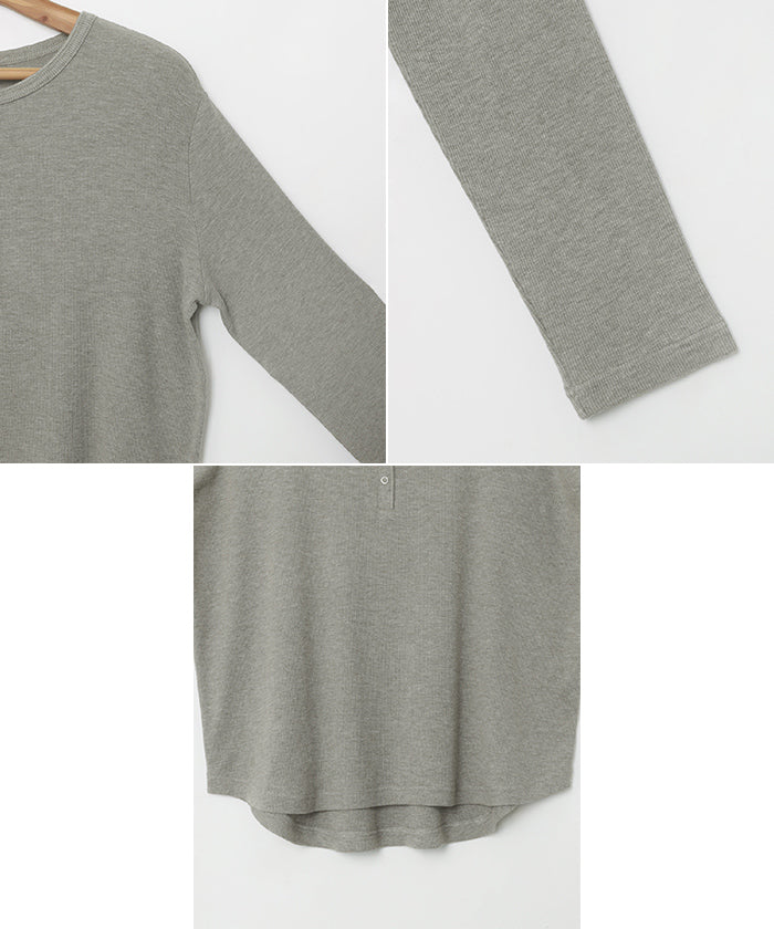 アンドミー andme テレコリブ ヘンリーネック 長袖 Tシャツ （ブラック） ブラック