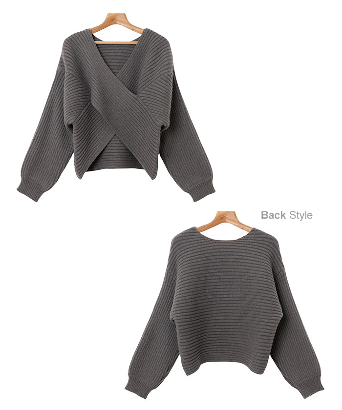 アンドミー andme クロスデザイン 2way リブ ニット トップス （グレージュ） グレージュ