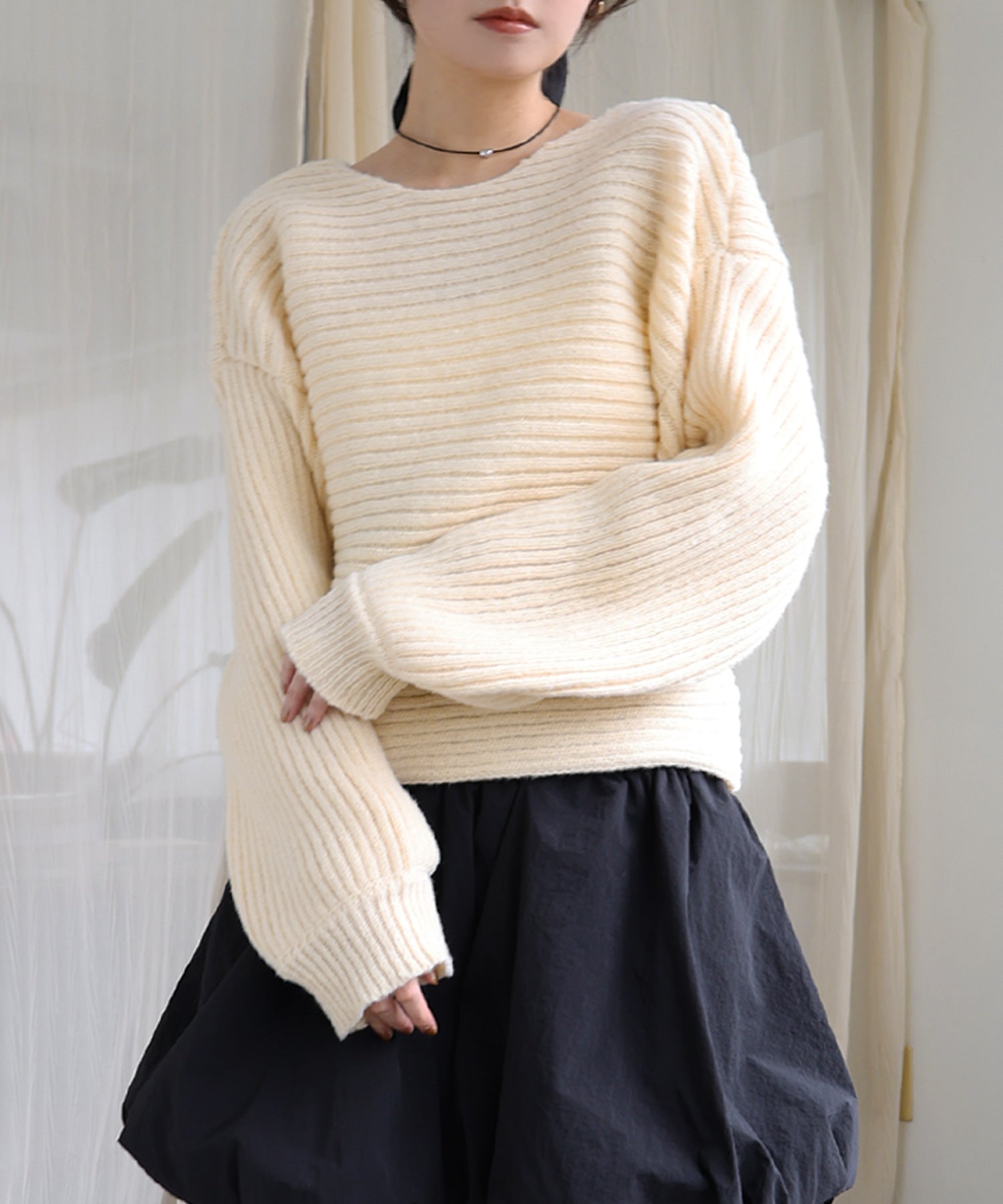 アンドミー andme クロスデザイン 2way リブ ニット トップス （エクリュ） エクリュ