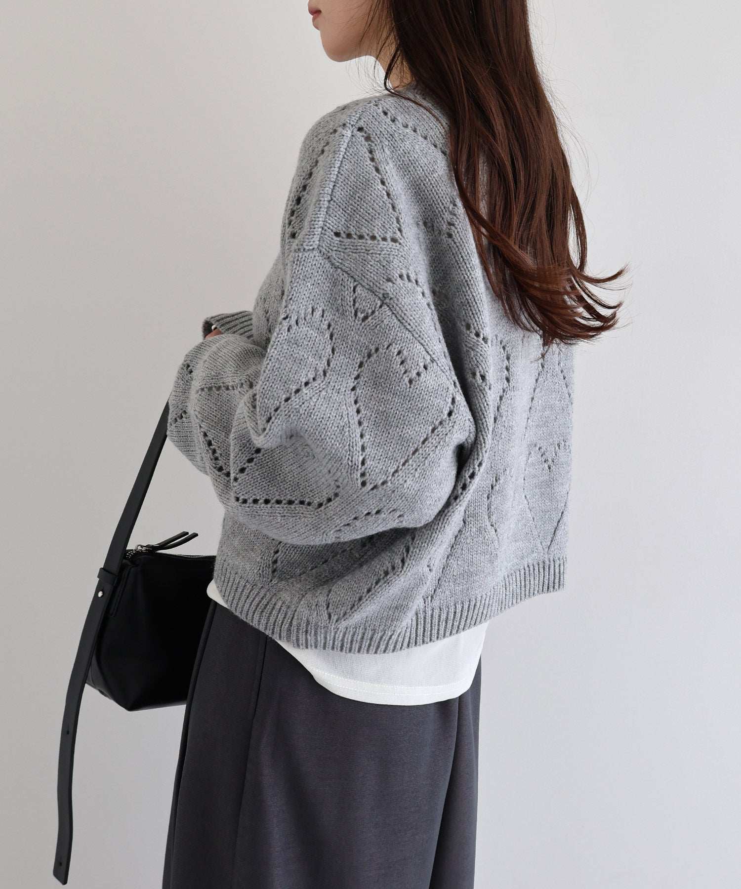 アンドミー andme ショート丈 ハート アイレット ニット トップス （杢グレー） 杢グレー