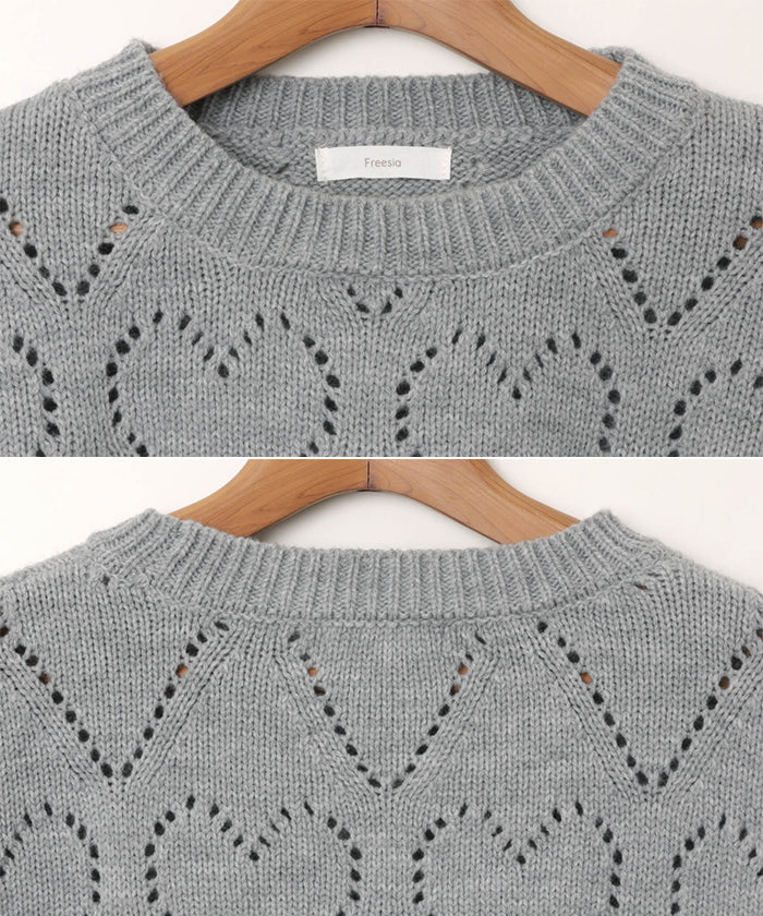 アンドミー andme ショート丈 ハート アイレット ニット トップス （杢グレー） 杢グレー