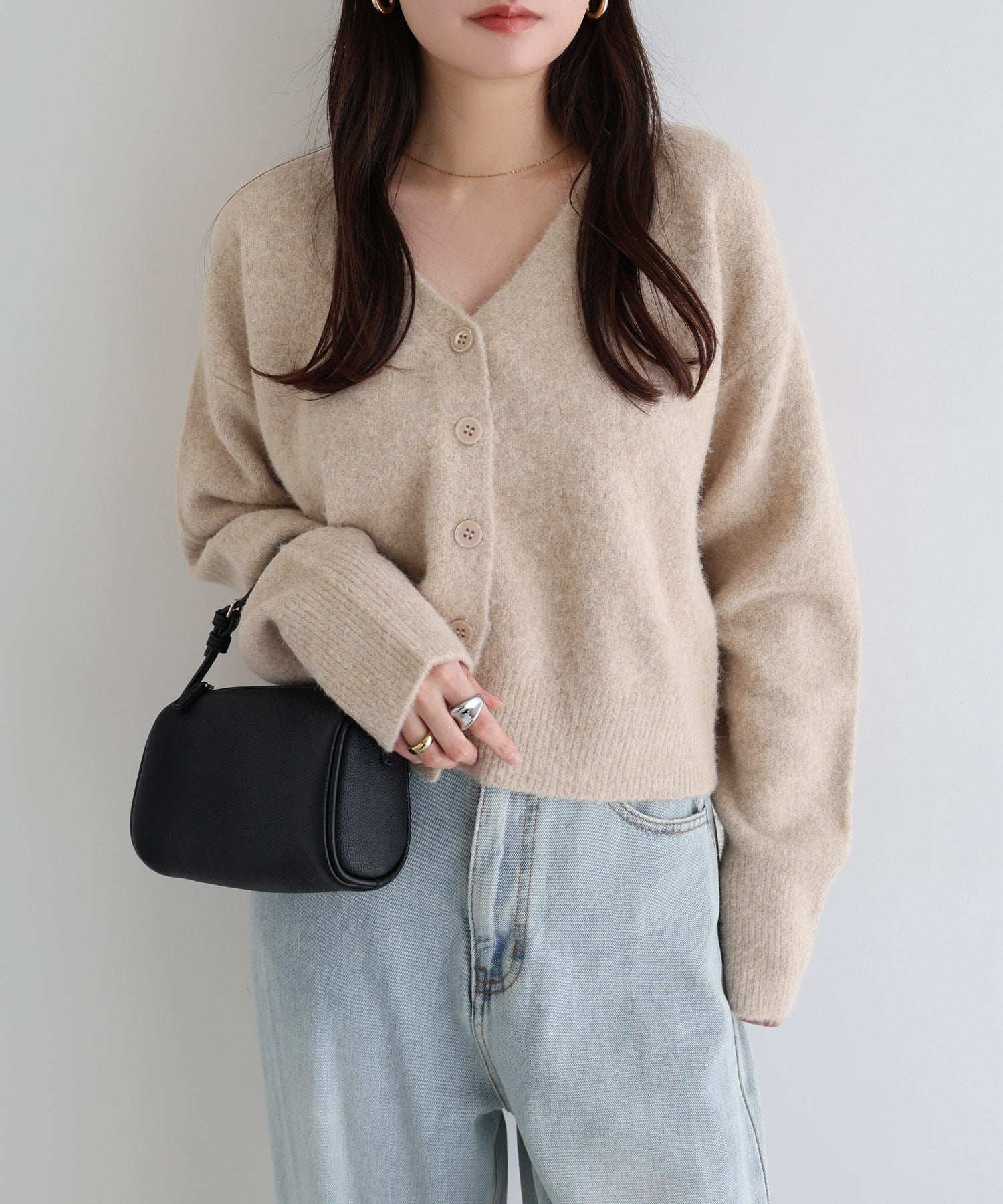 アンドミー andme 同色 ストール付き リボン 刺繍 ニット カーディガン （ベージュ） ベージュ