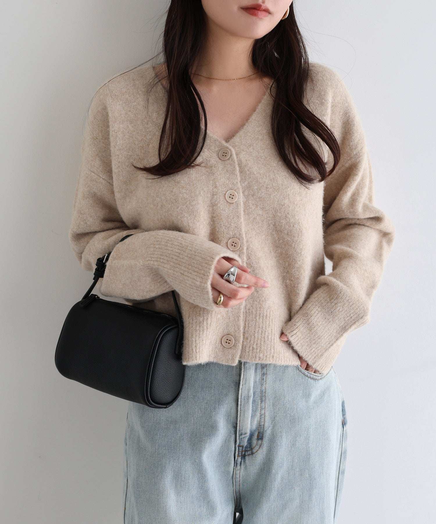 アンドミー andme 同色 ストール付き リボン 刺繍 ニット カーディガン （ベージュ） ベージュ