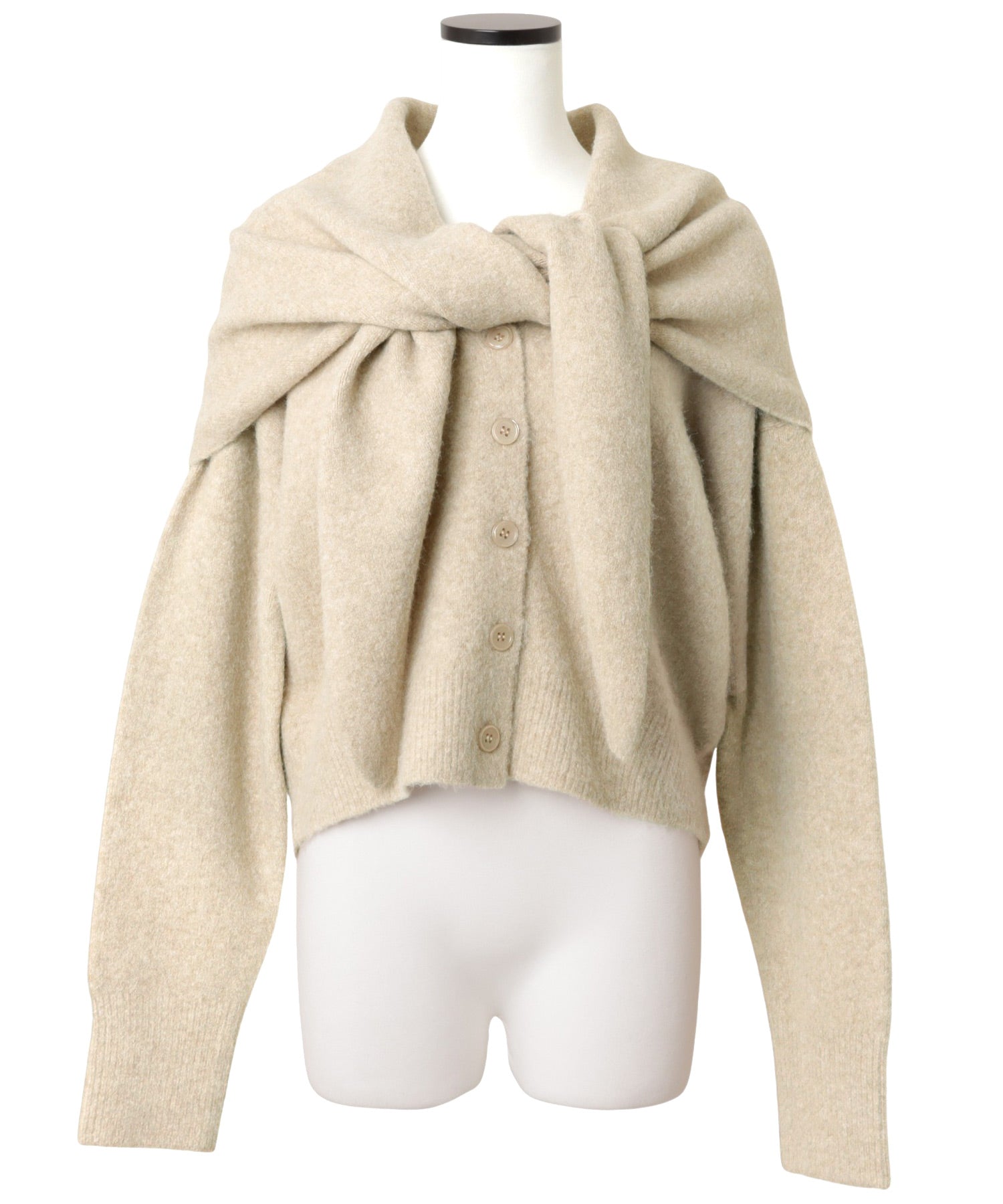 アンドミー andme 同色 ストール付き リボン 刺繍 ニット カーディガン （ベージュ） ベージュ