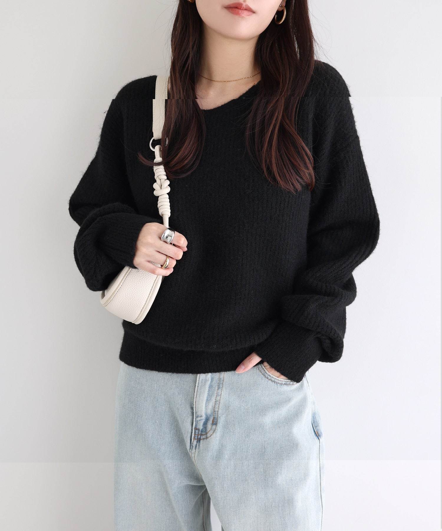 アンドミー andme 同色 マフラー付き ニット トップス （ブラック） ブラック