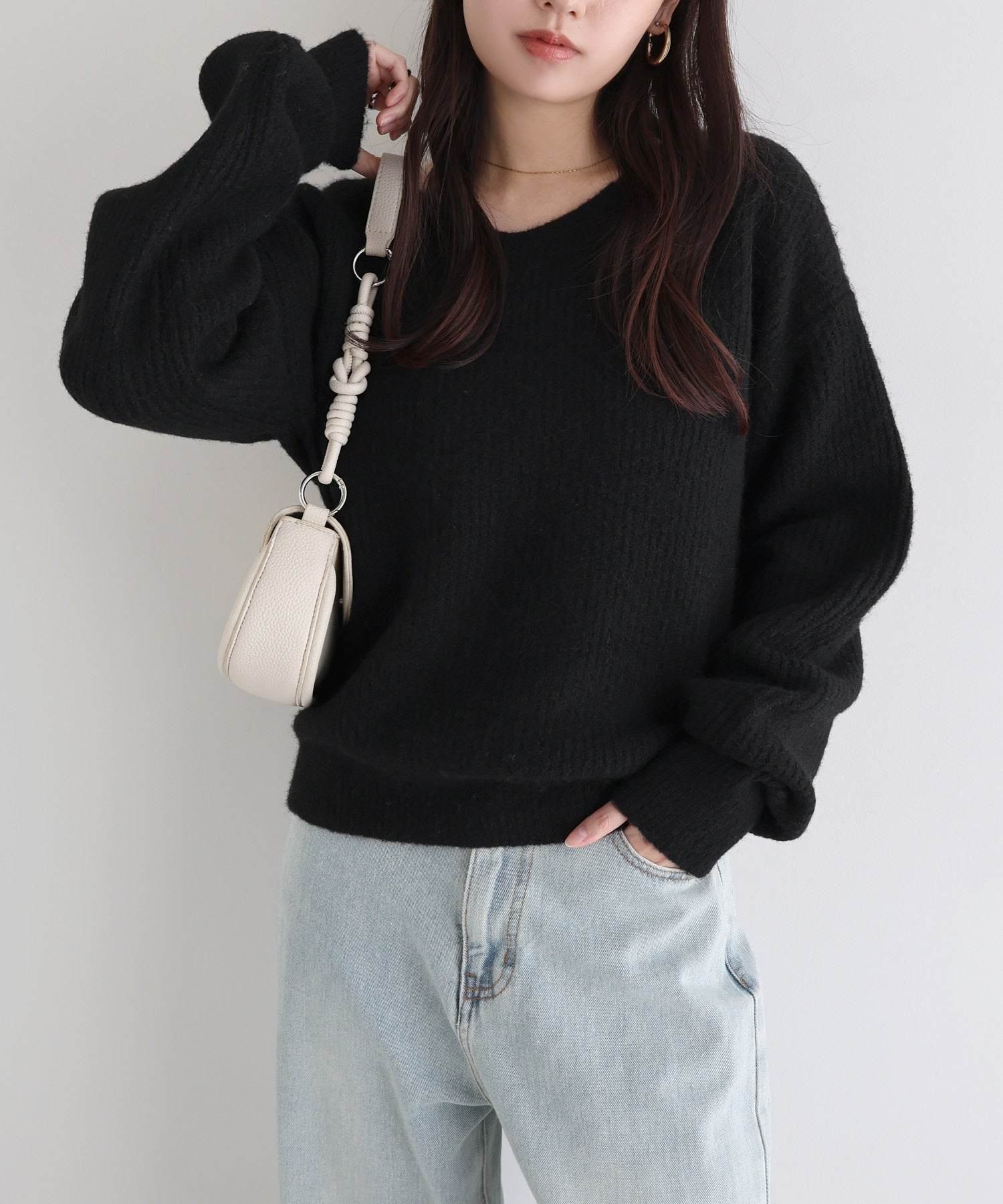 アンドミー andme 同色 マフラー付き ニット トップス （ブラック） ブラック