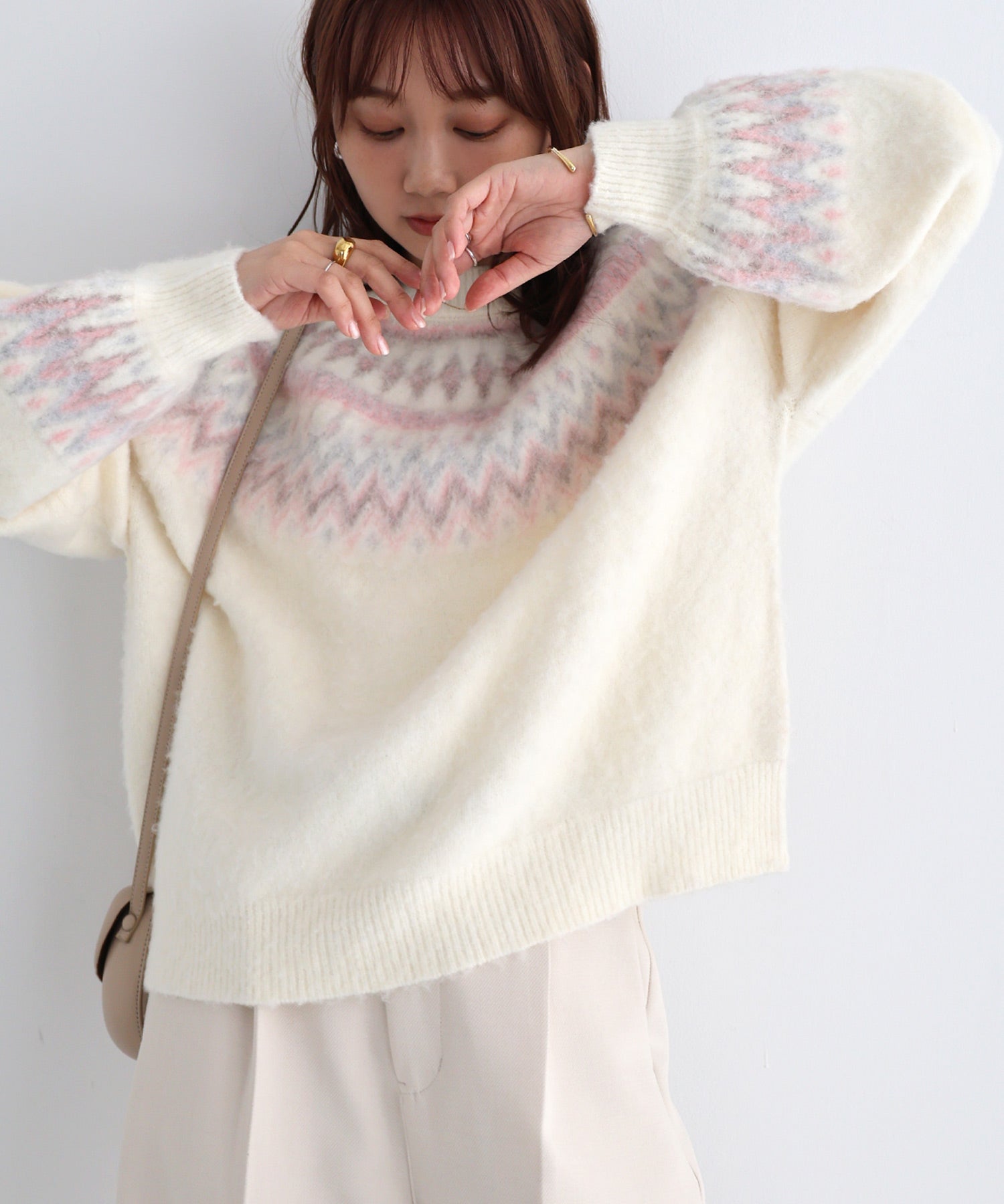 アンドミー andme ノルディック柄 長袖 ニット トップス （オフホワイト） オフホワイト