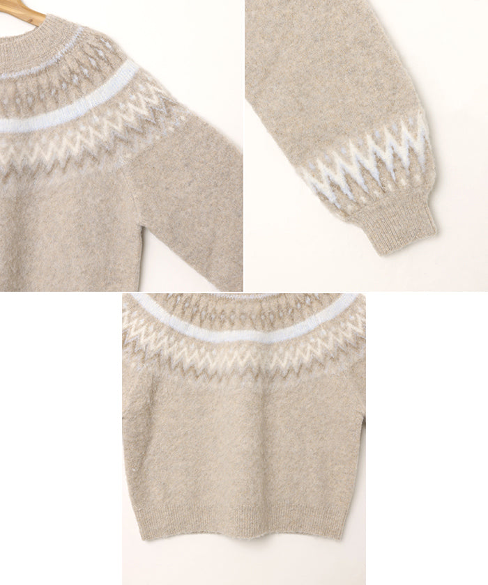 アンドミー andme ノルディック柄 長袖 ニット トップス （オフホワイト） オフホワイト