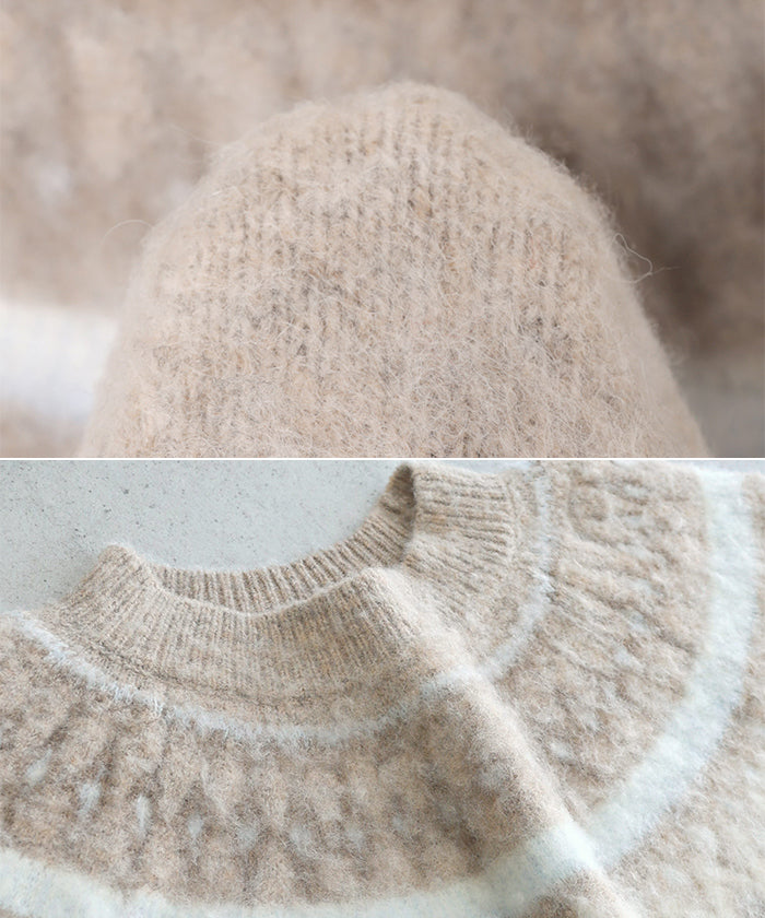 アンドミー andme ノルディック柄 長袖 ニット トップス （オフホワイト） オフホワイト