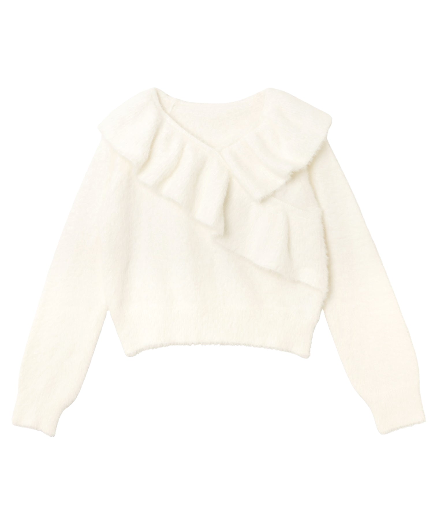 アンドミー andme シャギー 起毛 クロス フリル ニット トップス （アイボリー） アイボリー
