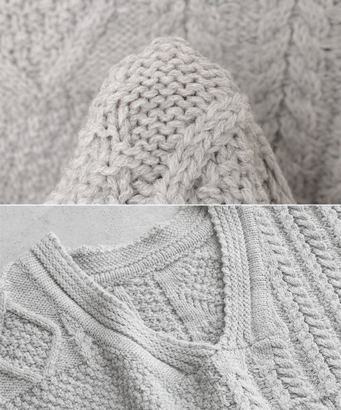 アンドミー andme ケーブル編み オーバーサイズ ニット トップス （グレー） グレー