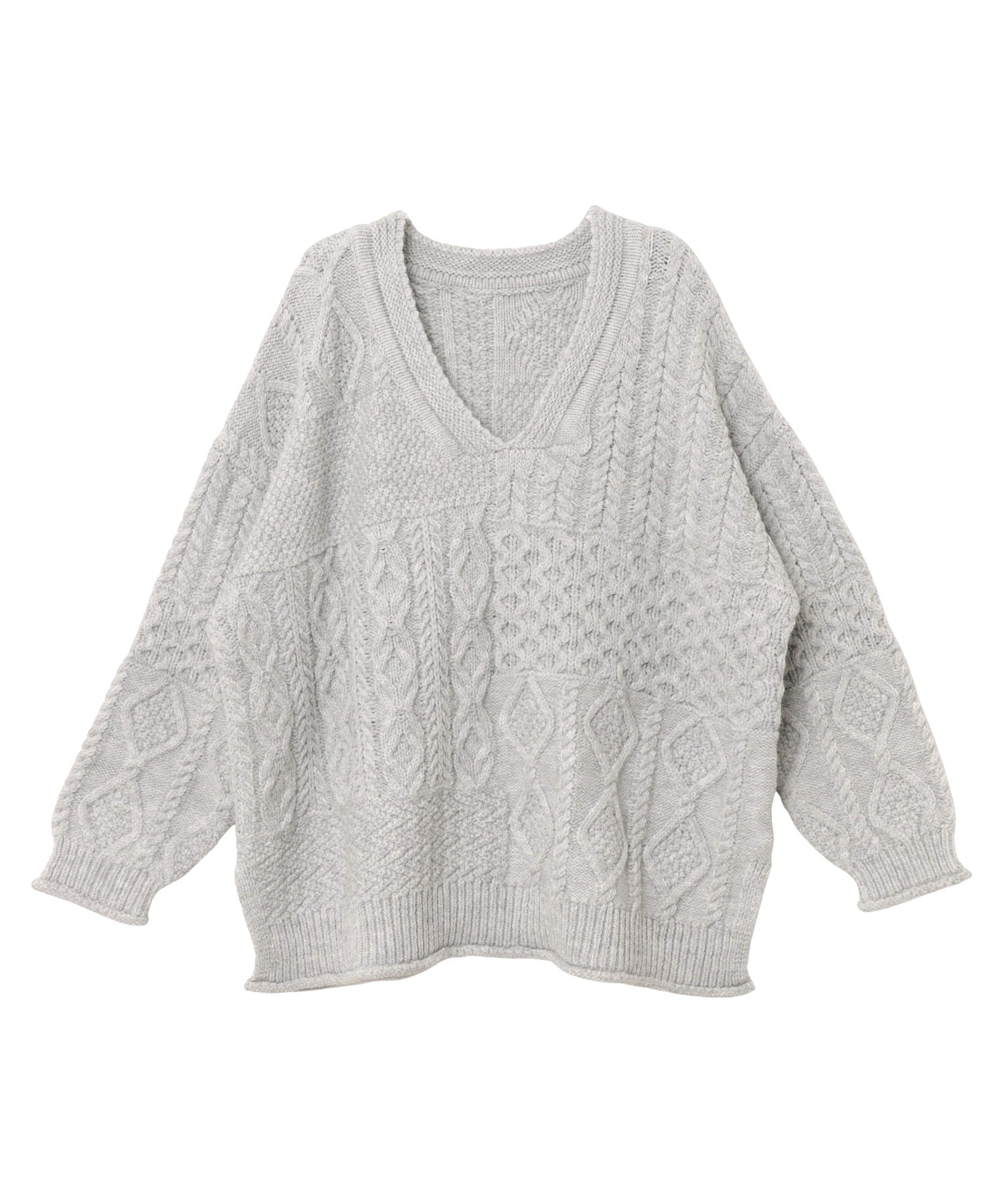 アンドミー andme ケーブル編み オーバーサイズ ニット トップス （グレー） グレー